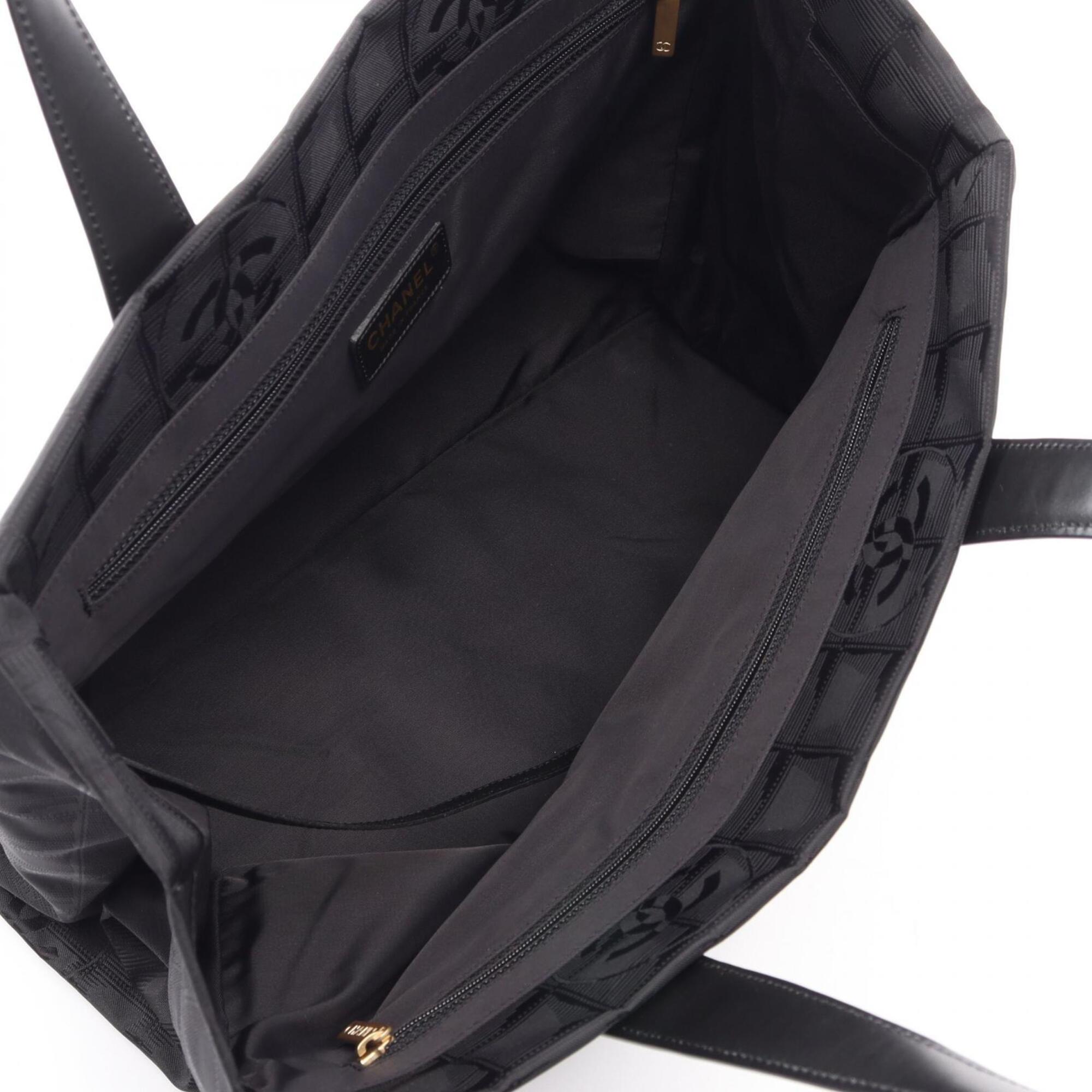 Chanel Black Leather Nylon Canvas Handbag Tote Bag (Pre-Owned)