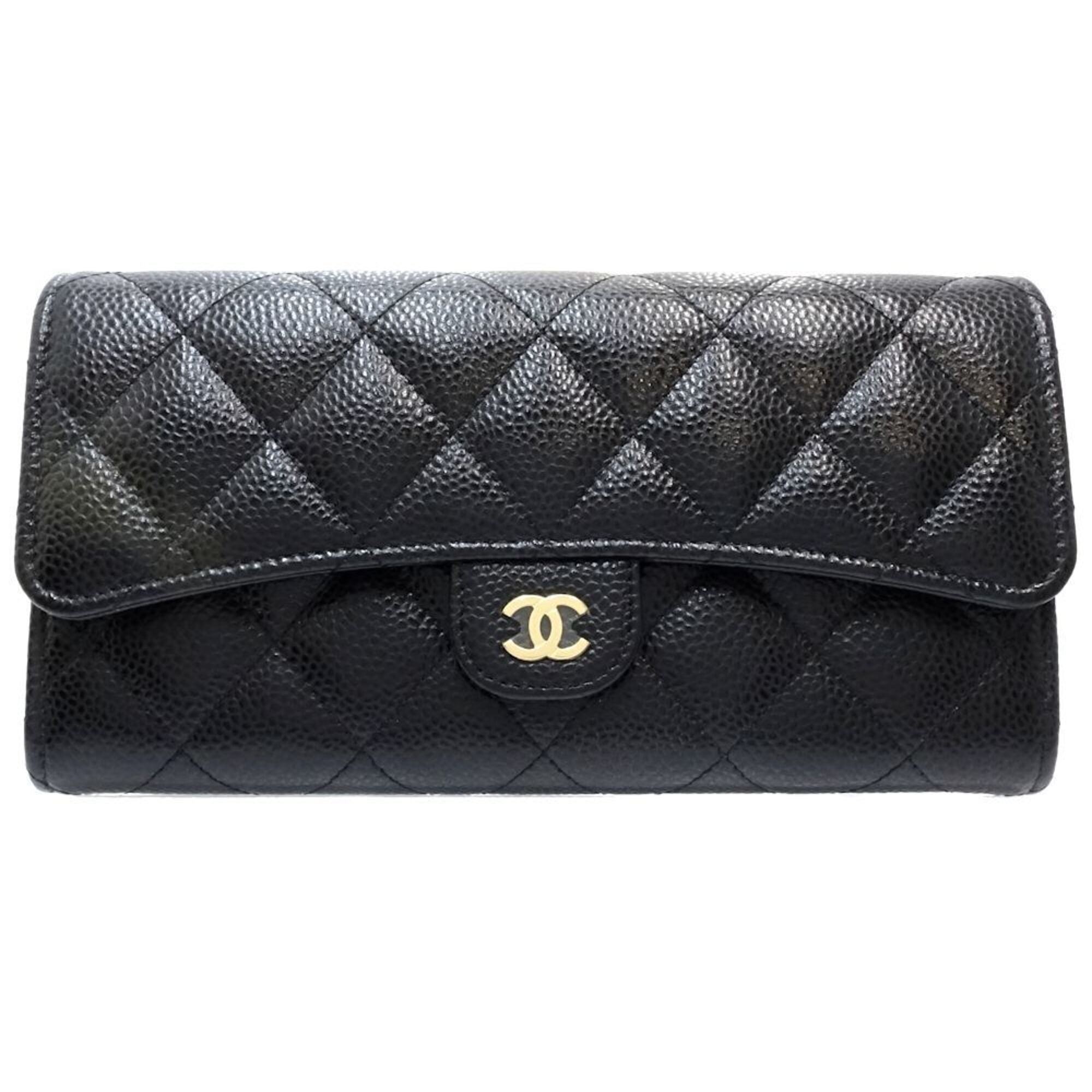Chanel Black Grained Calfskin Long Wallet (Bi-Fold) (Pre-Owned)