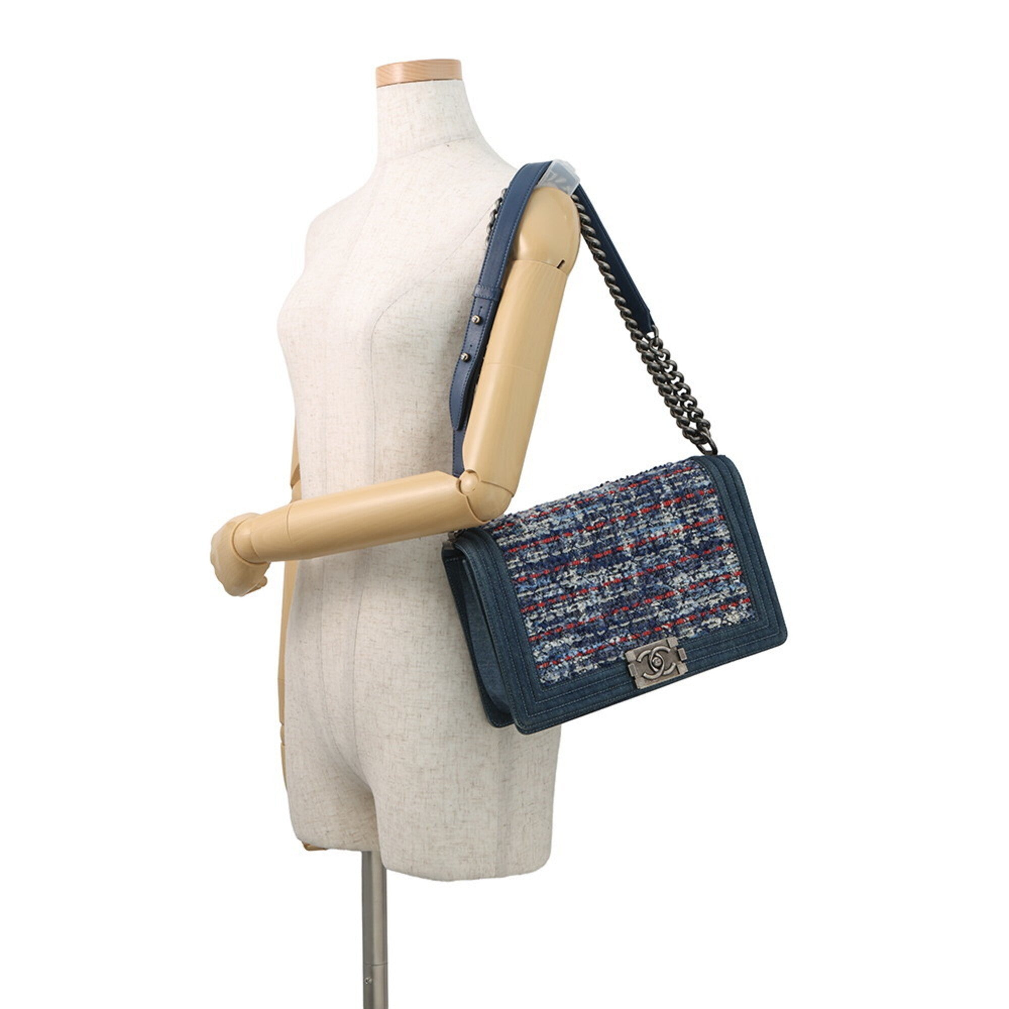 Chanel Denim Blue Denim Tweed Leather Handbag Shoulder Bag (Pre-Owned)