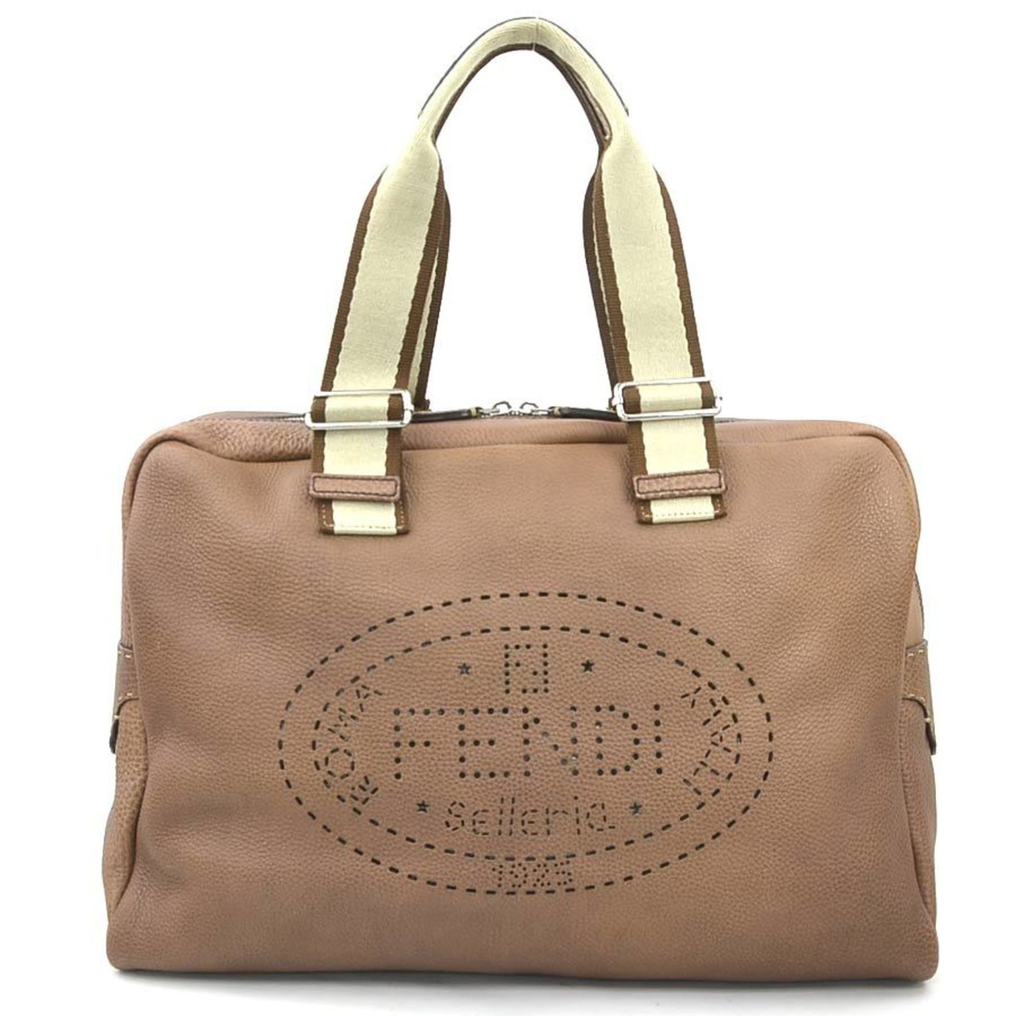 Fendi Brown Leather Canvas Handbag (Pre-Owned)