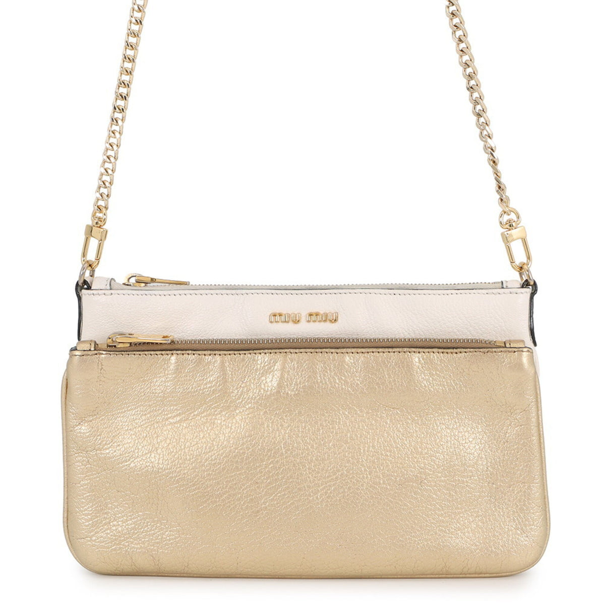 Miu Miu Gold White Leather Shoulder Bag (Pre-Owned)