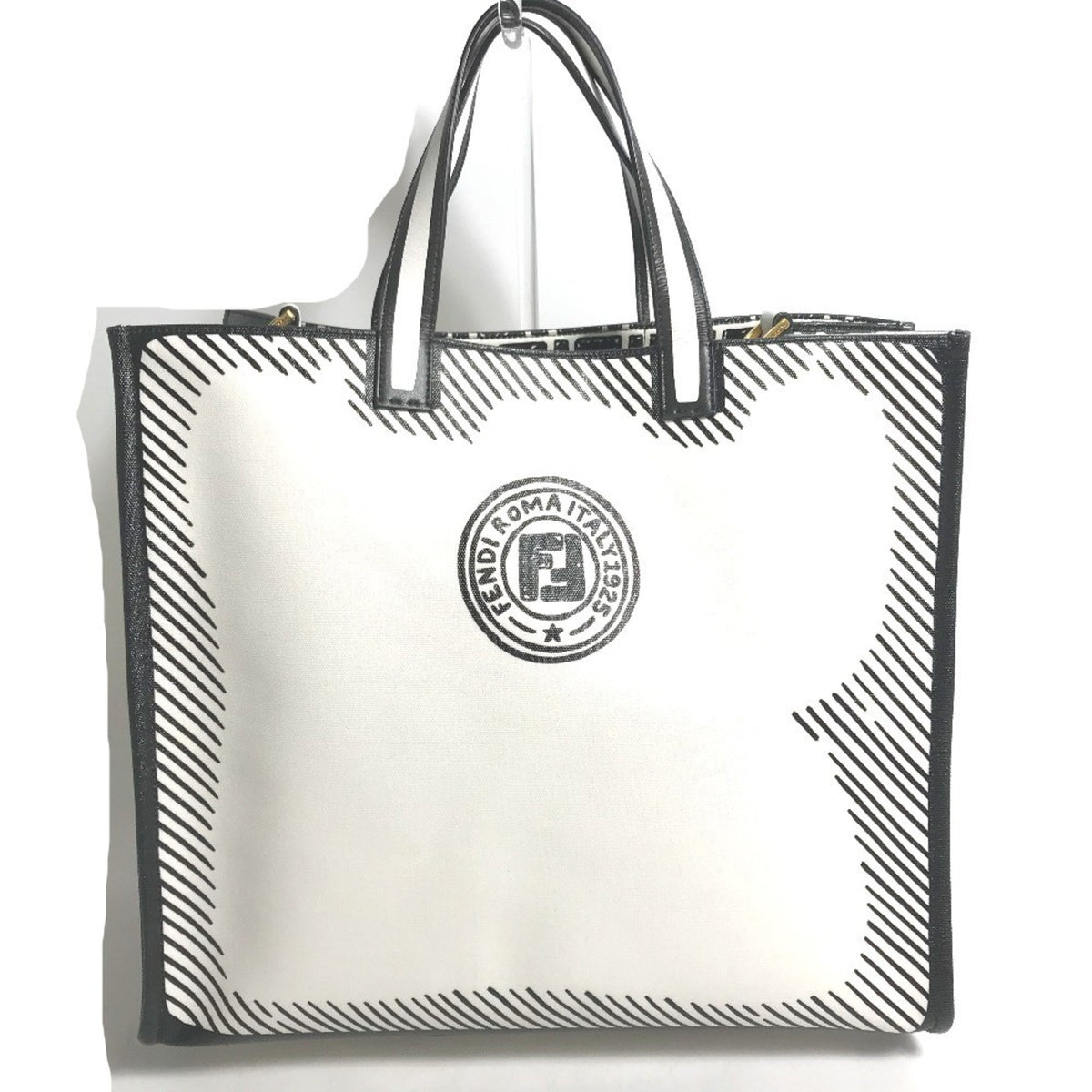 Fendi Black White Coated Canvas Handbag Tote Bag (Pre-Owned)
