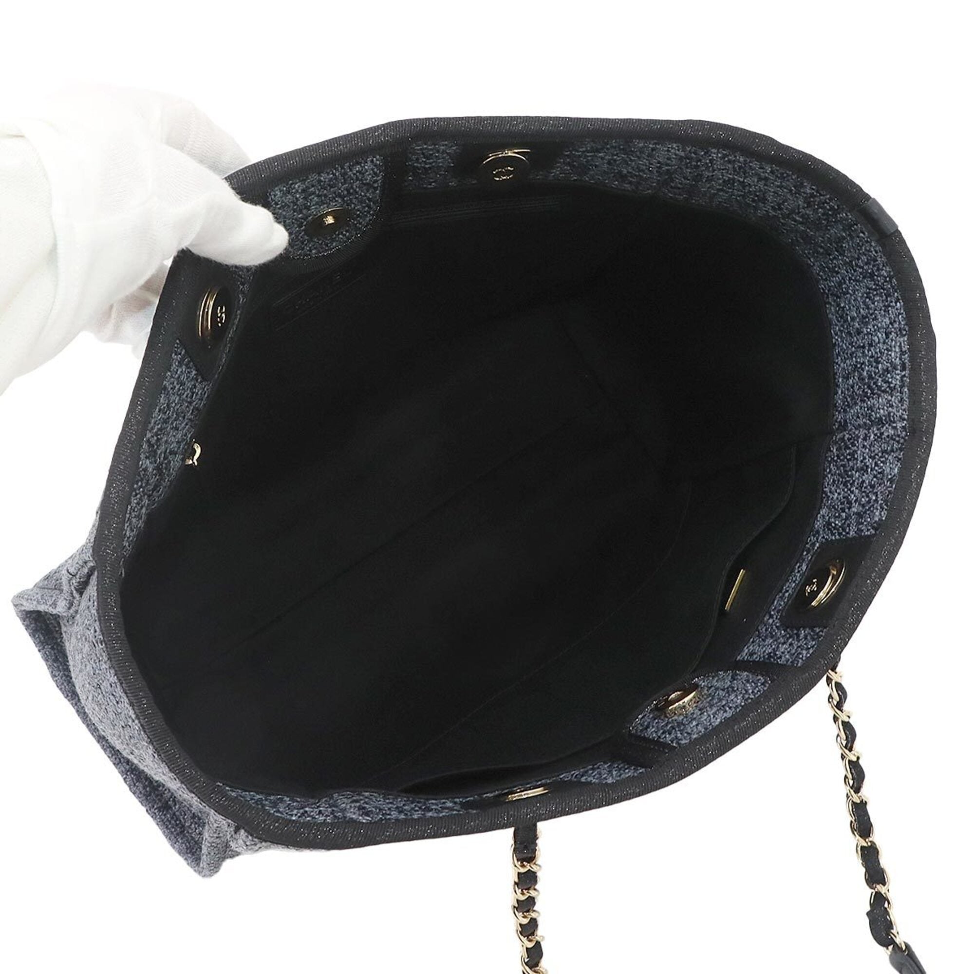 Chanel Navy Straw Leather Handbag Tote Bag (Pre-Owned)