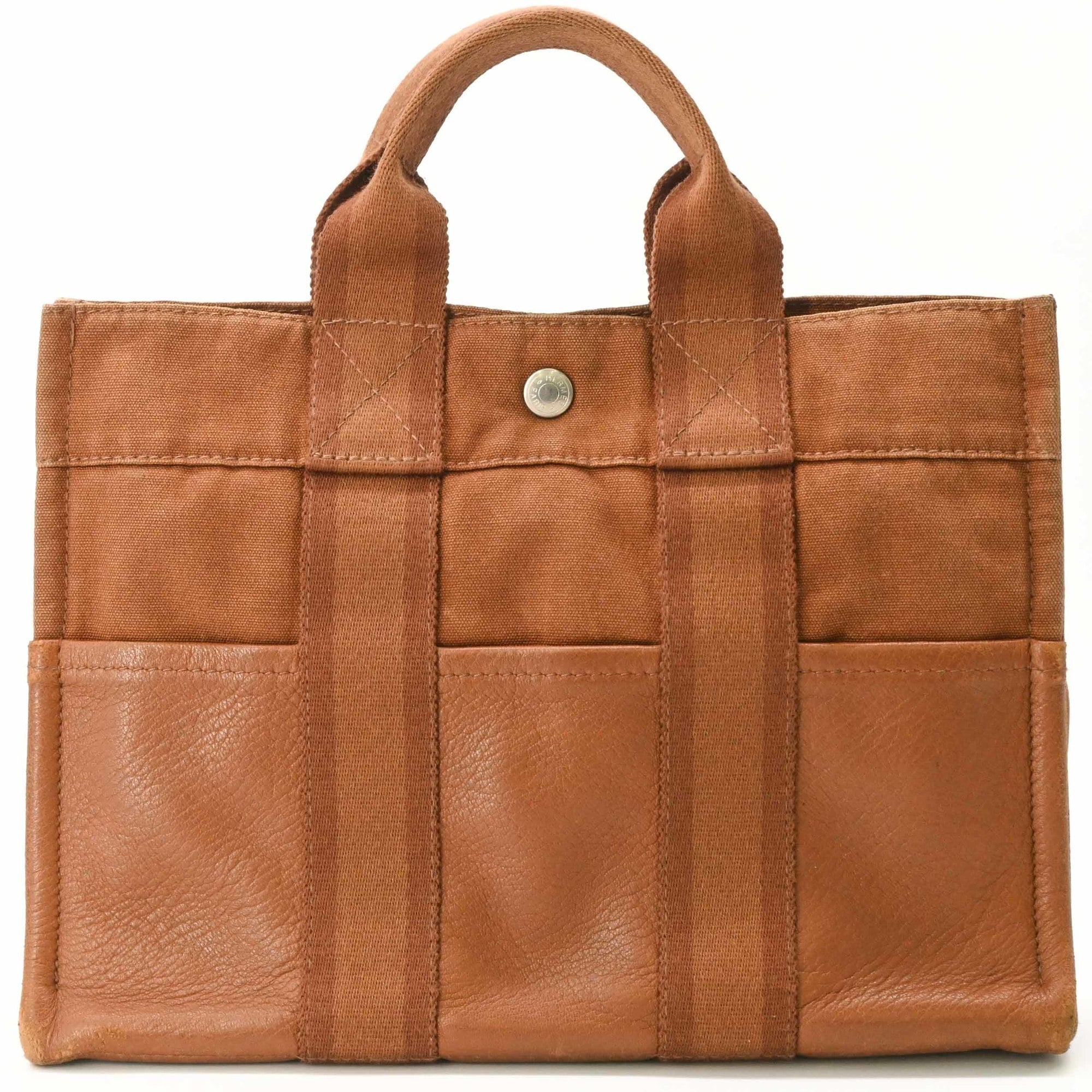 Hermes Fourre Tout Brown Canvas Leather Handbag (Pre-Owned)
