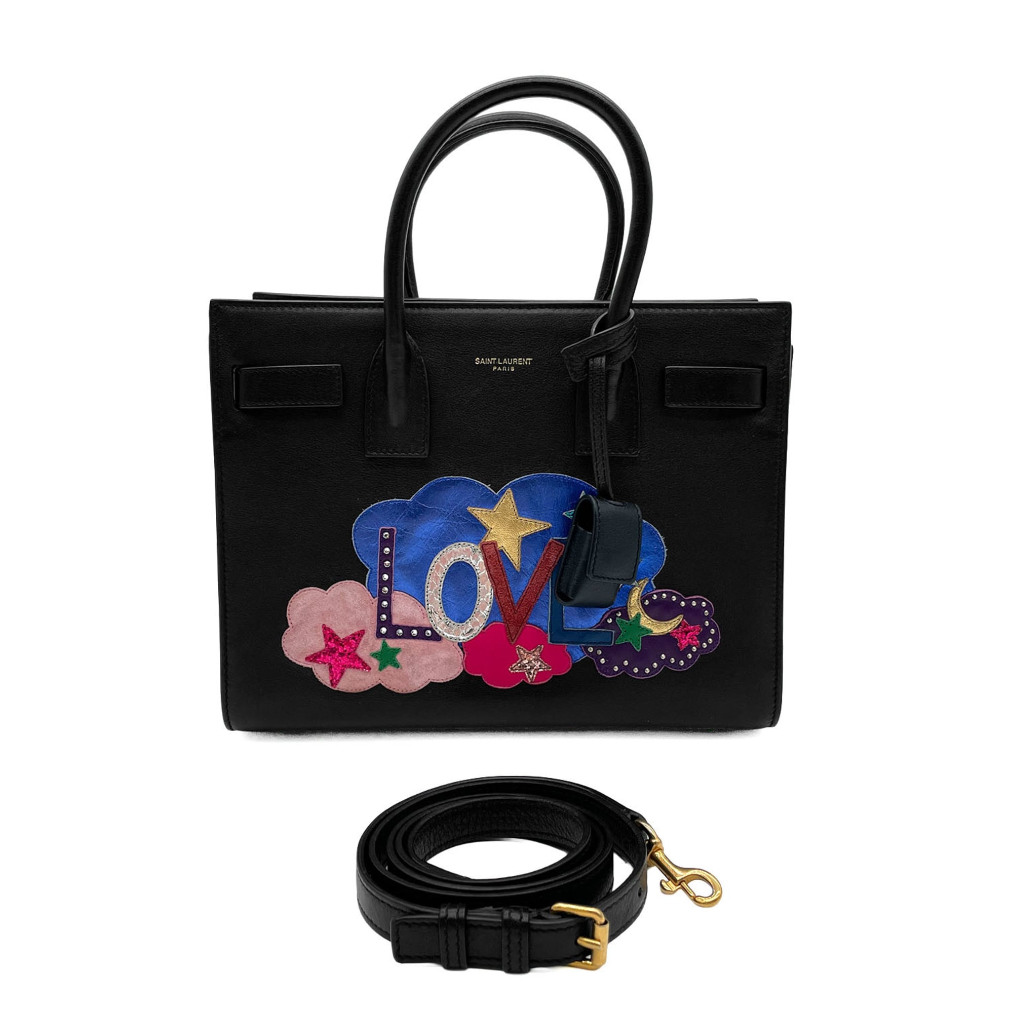Saint Laurent Black Leather Metal Handbag Shoulder Bag (Pre-Owned)