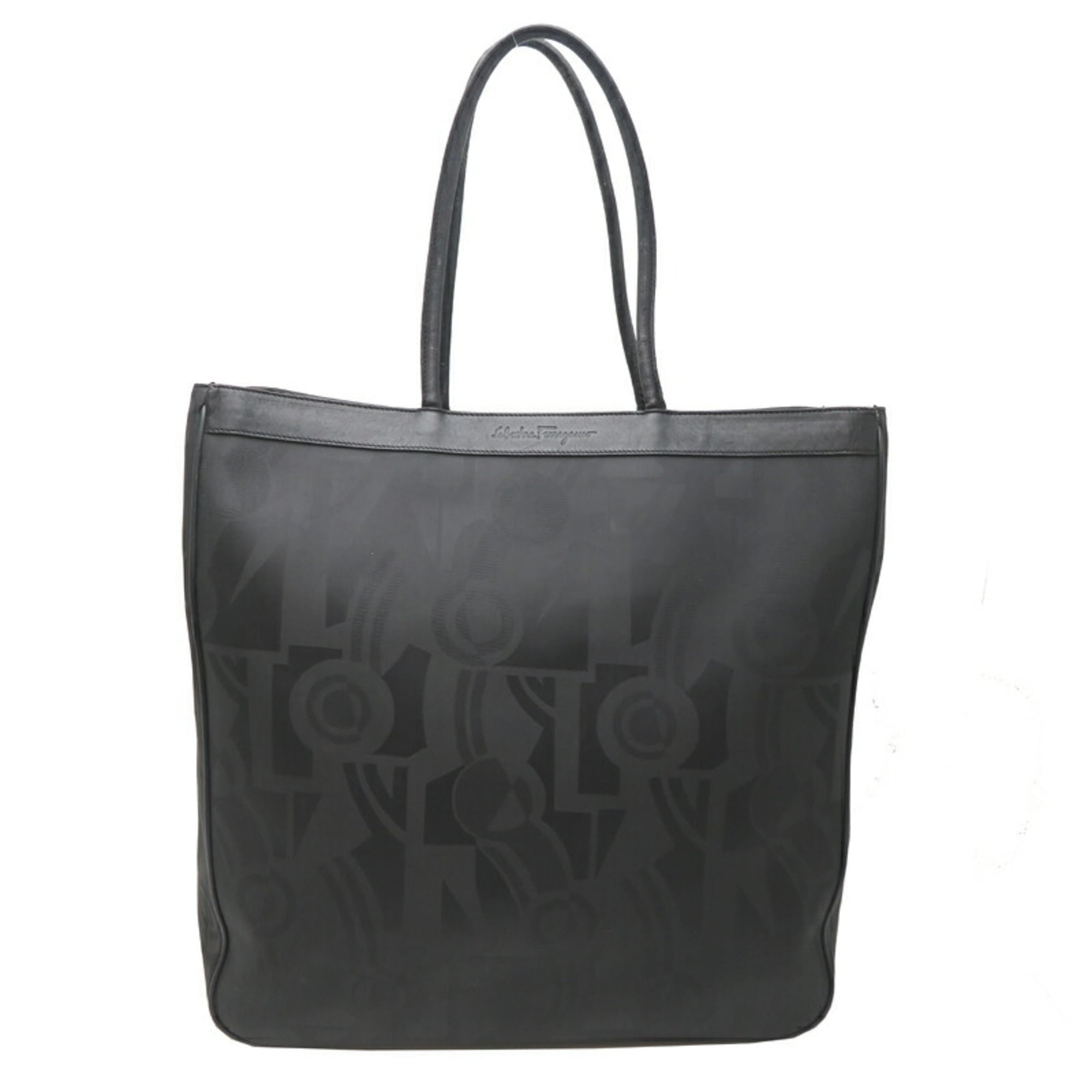 Salvatore Ferragamo Black Leather Canvas Tote Bag (Pre-Owned)