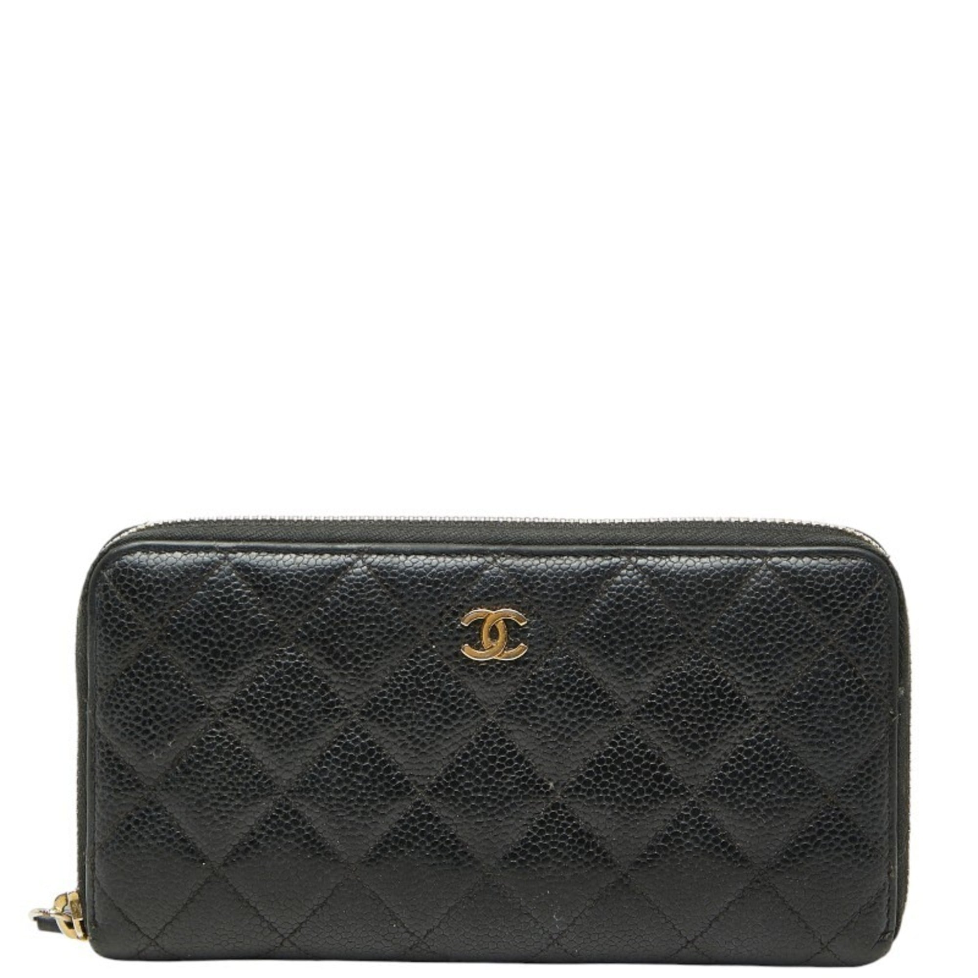 Chanel Matelasse Black Grained Calfskin Long Wallet (Bi-Fold) (Pre-Owned)