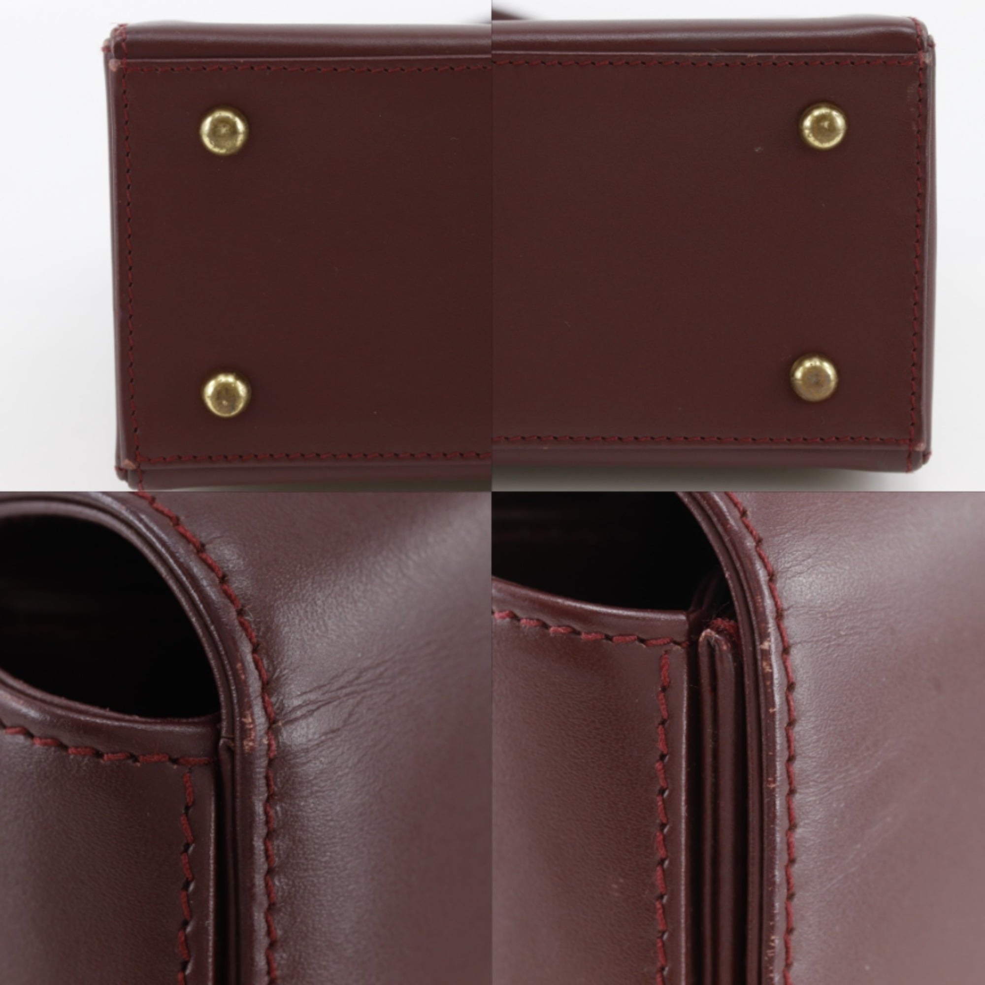 Cartier Bordeaux Red Color Wine Red Leather Handbag (Pre-Owned)