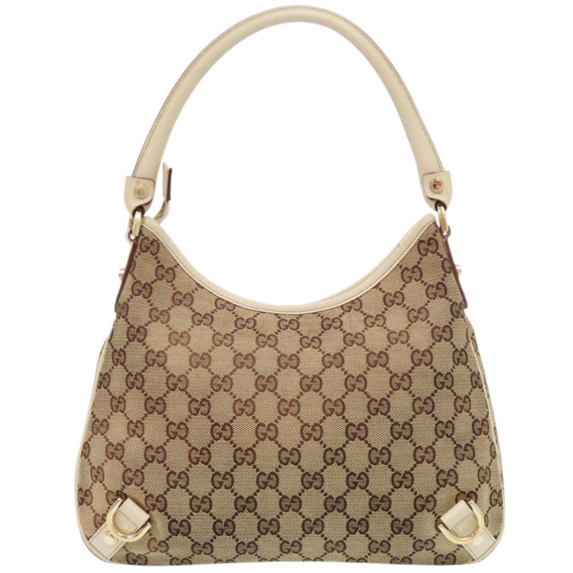 Gucci Beige White Gg Canvas Leather Shoulder Bag (Pre-Owned)