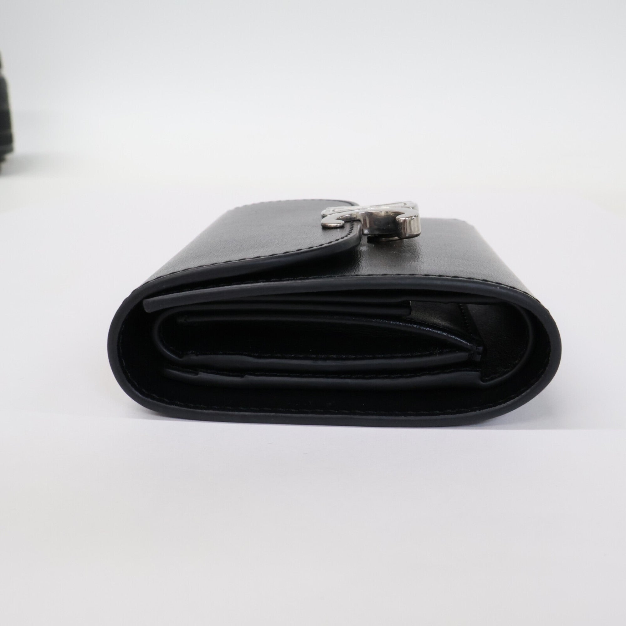 Celine Silver Black Leather Wallet (Tri-Fold) (Pre-Owned)