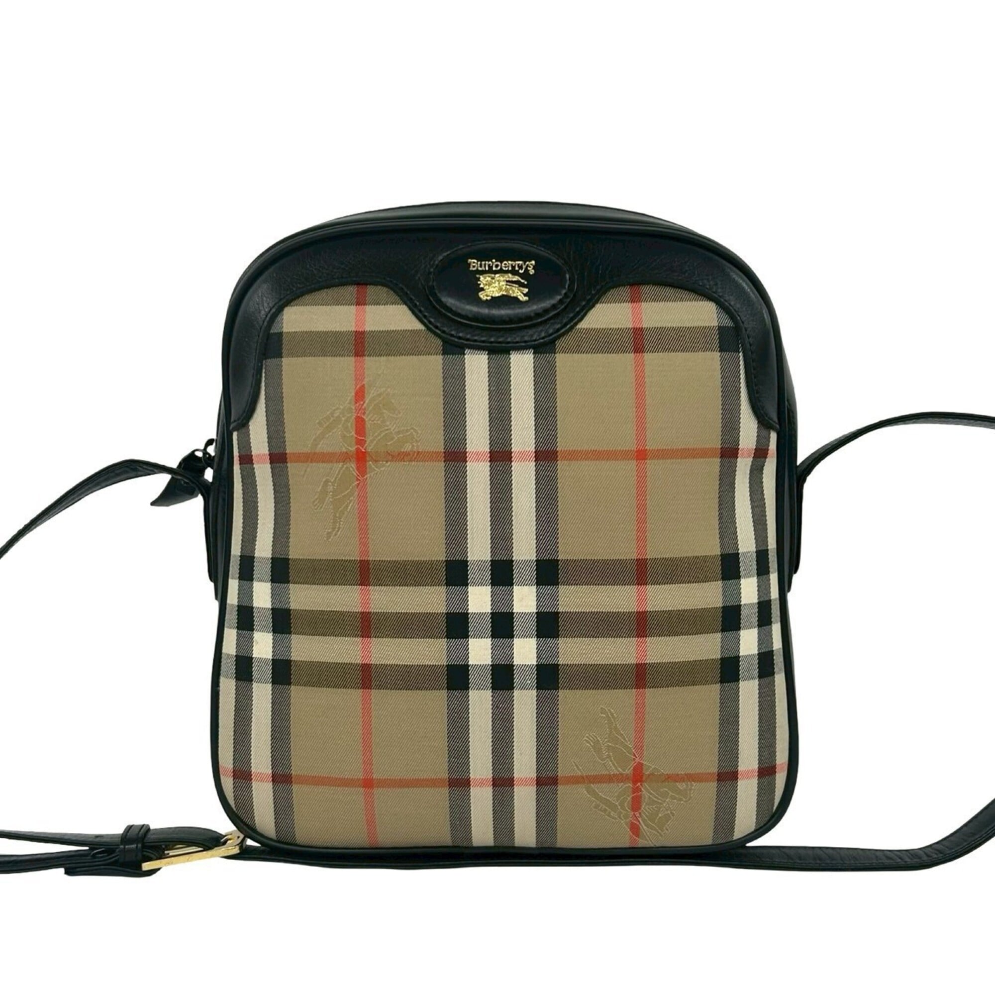 Burberry Beige Black Canvas Leather Shoulder Bag (Pre-Owned)