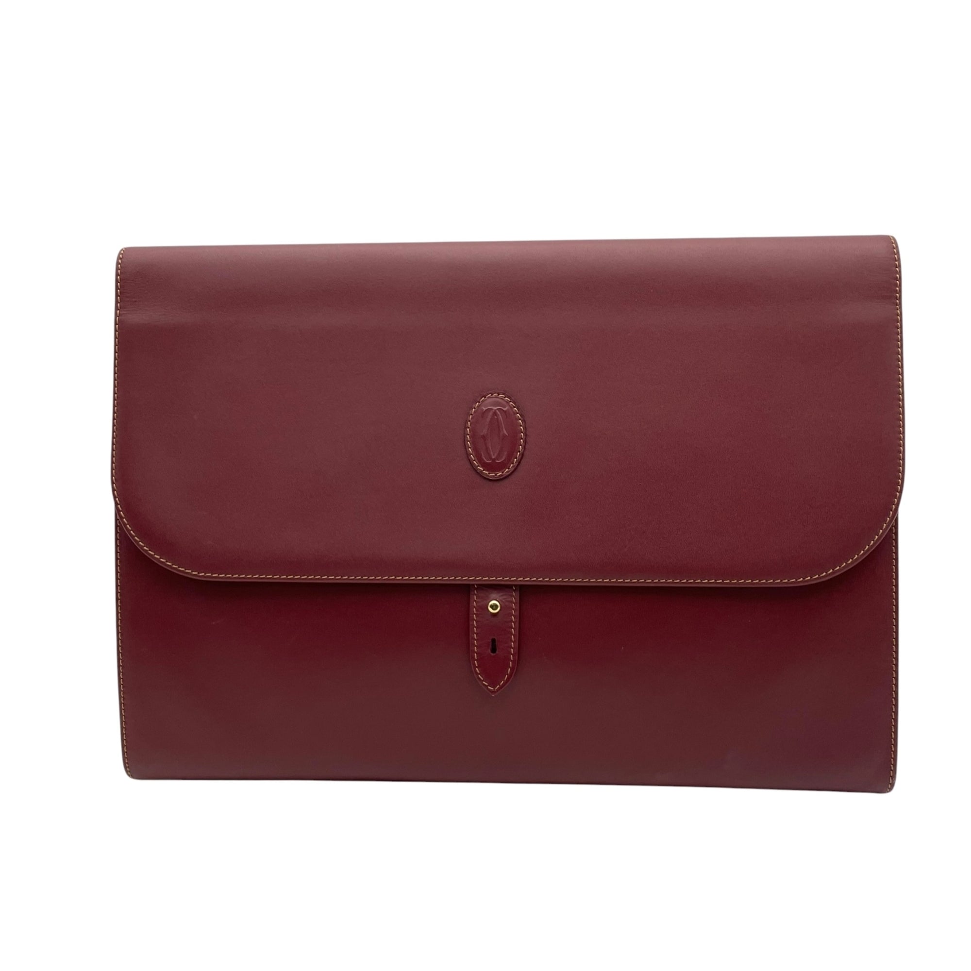 Cartier Bordeaux Leather Clutch Bag Handbag (Pre-Owned)