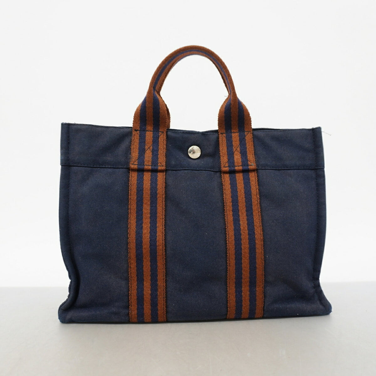 Hermes Brown Navy Canvas Tote Bag (Pre-Owned)