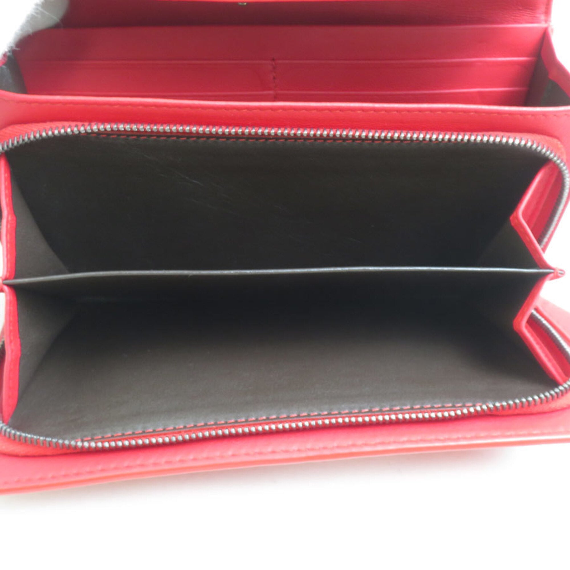 Bottega Veneta Red Color Intrecciato Long Wallet (Bi-Fold) (Pre-Owned)