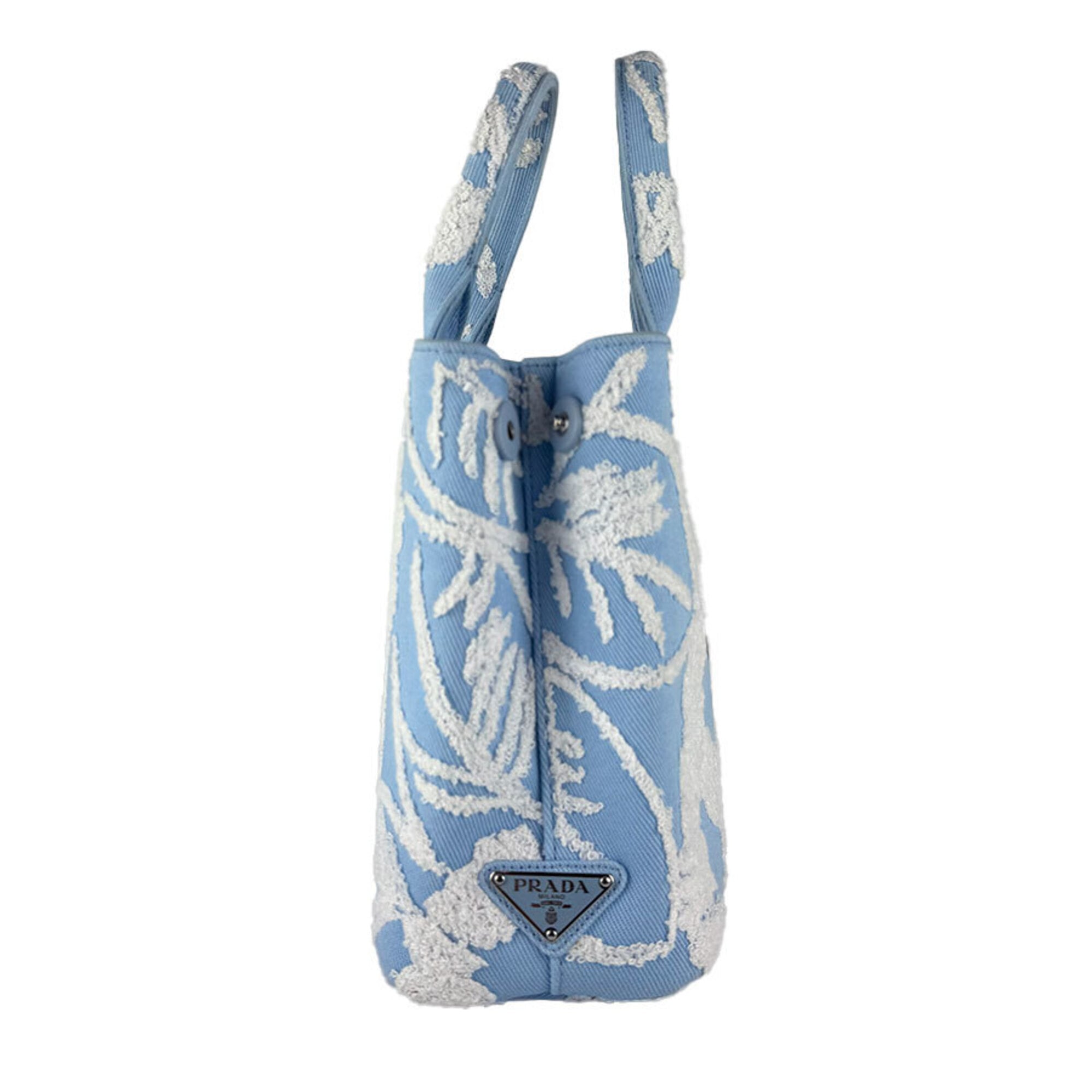 Prada Blue White Canvas Pile Fabric Handbag Shoulder Bag (Pre-Owned)
