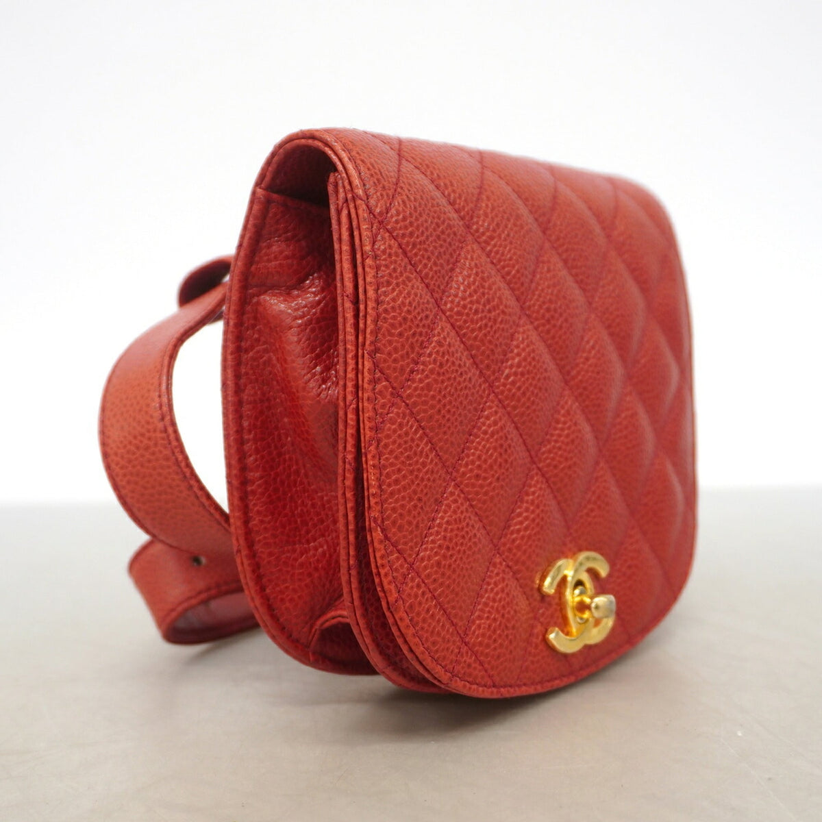Chanel Red Color Grained Calfskin Fanny Pack (Pre-Owned)