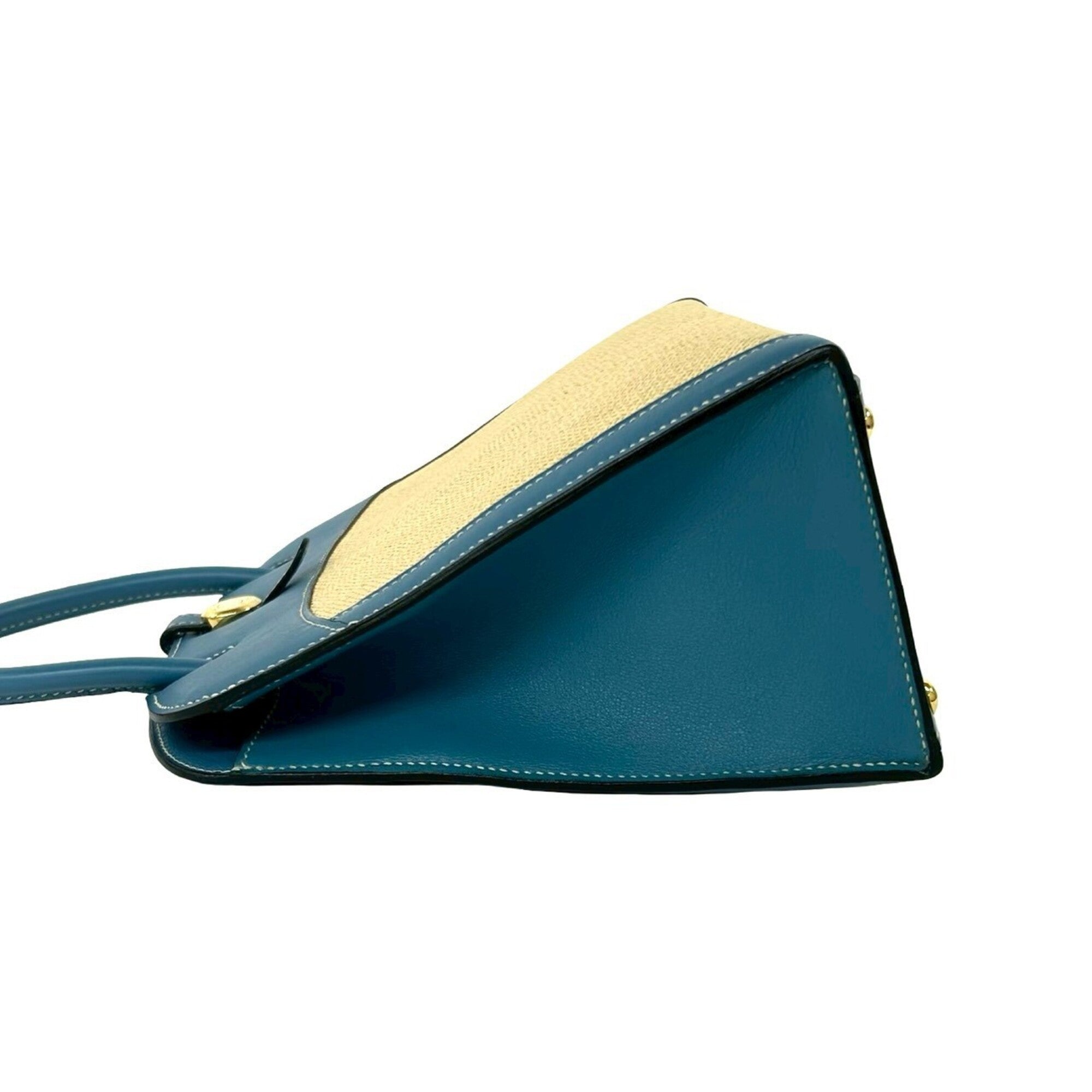Hermes Beige Blue Leather Handbag Tote Bag (Pre-Owned)