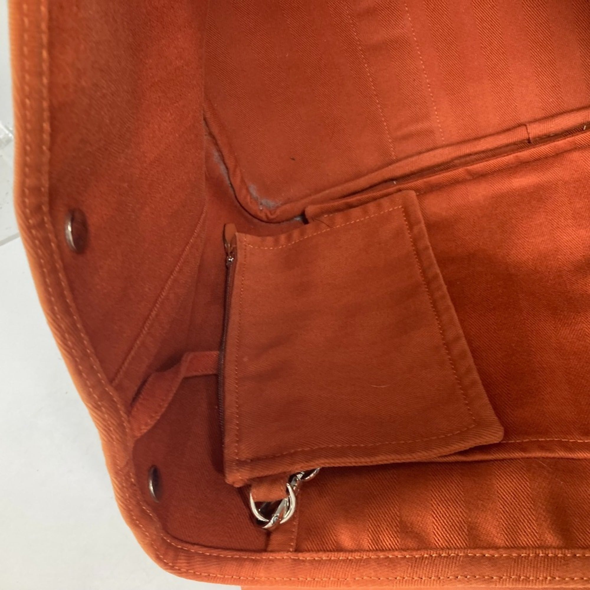 Hermes Orange Canvas Leather Handbag Pouch Tote Bag (Pre-Owned)