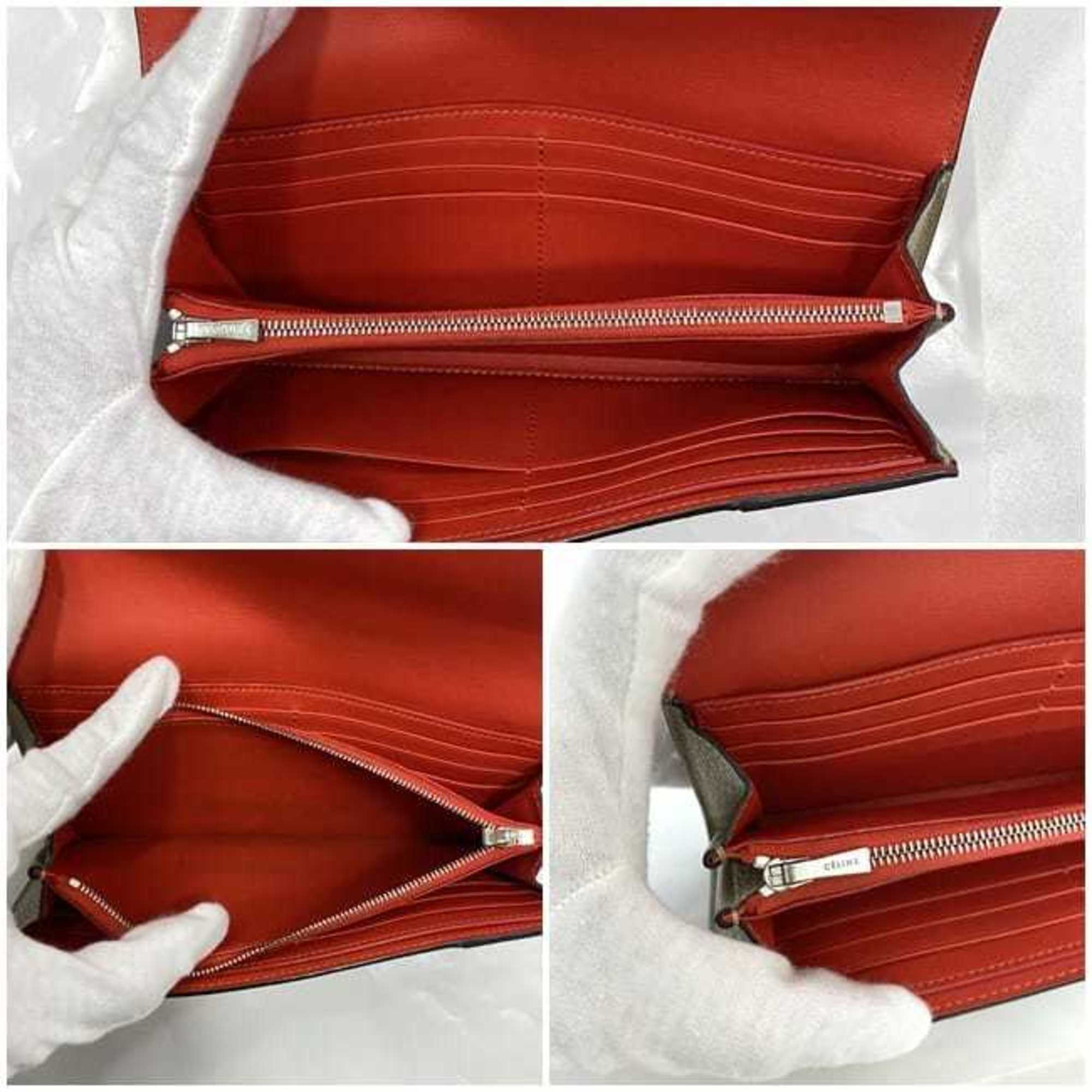 Celine Beige Red Color Leather Long Wallet (Bi-Fold) (Pre-Owned)