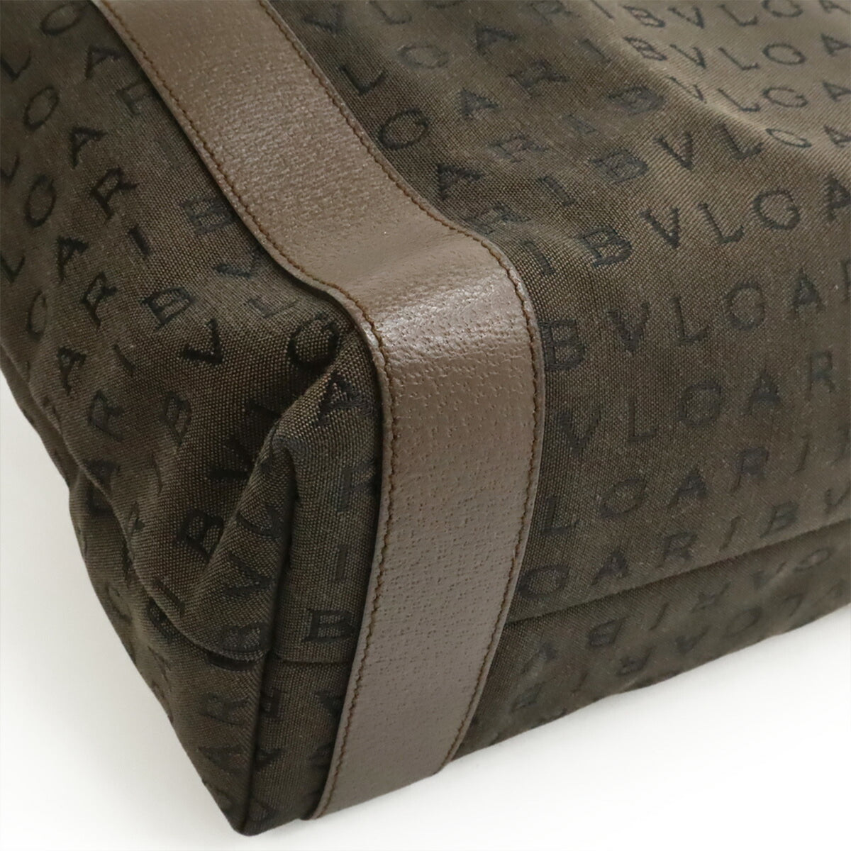 Bvlgari Logomania Dark Brown Canvas Leather Handbag Shoulder Bag Tote Bag (Pre-Owned)