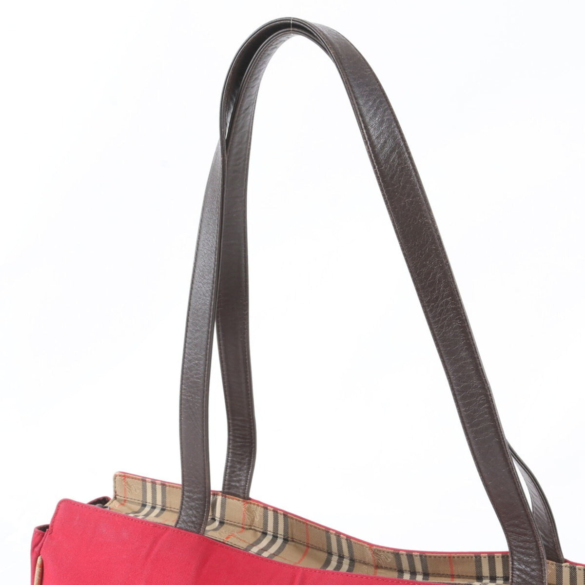 Burberry Red Color Leather Canvas Handbag Shoulder Bag Tote Bag (Pre-Owned)