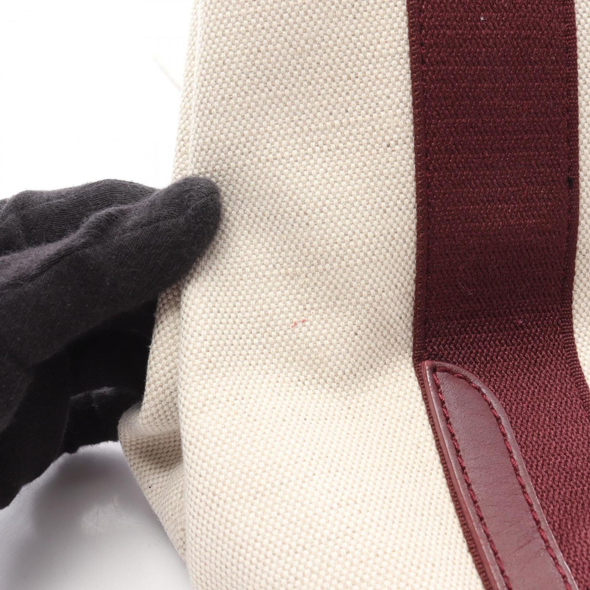 Balenciaga Bordeaux Ivory Canvas Leather Pouch Tote Bag (Pre-Owned)