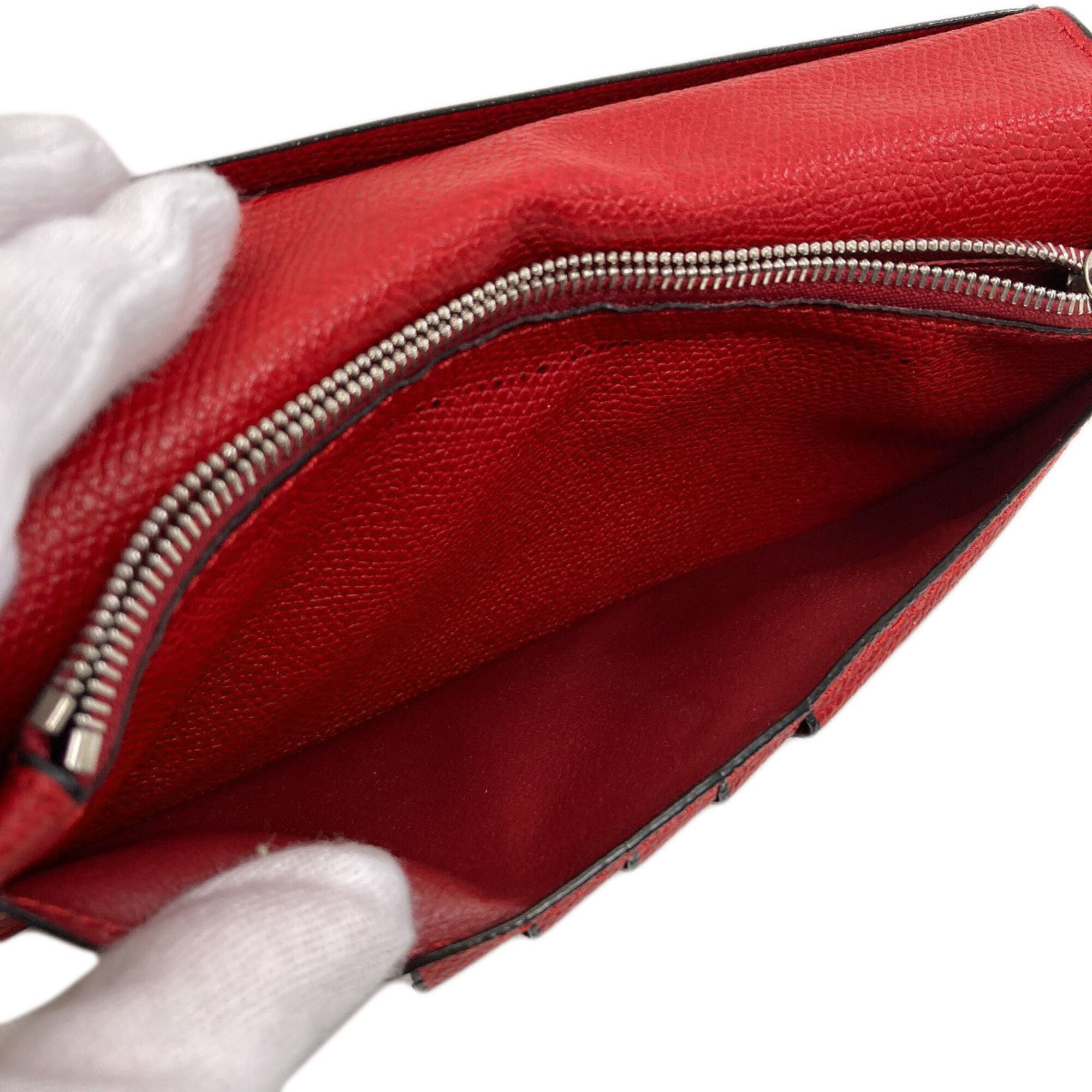 Valextra Red Color Leather Long Wallet (Bi-Fold) (Pre-Owned)