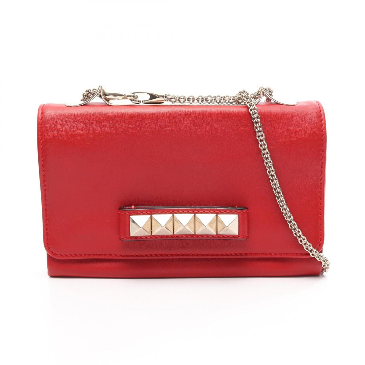 Valentino Red Color Leather Handbag Shoulder Bag (Pre-Owned)