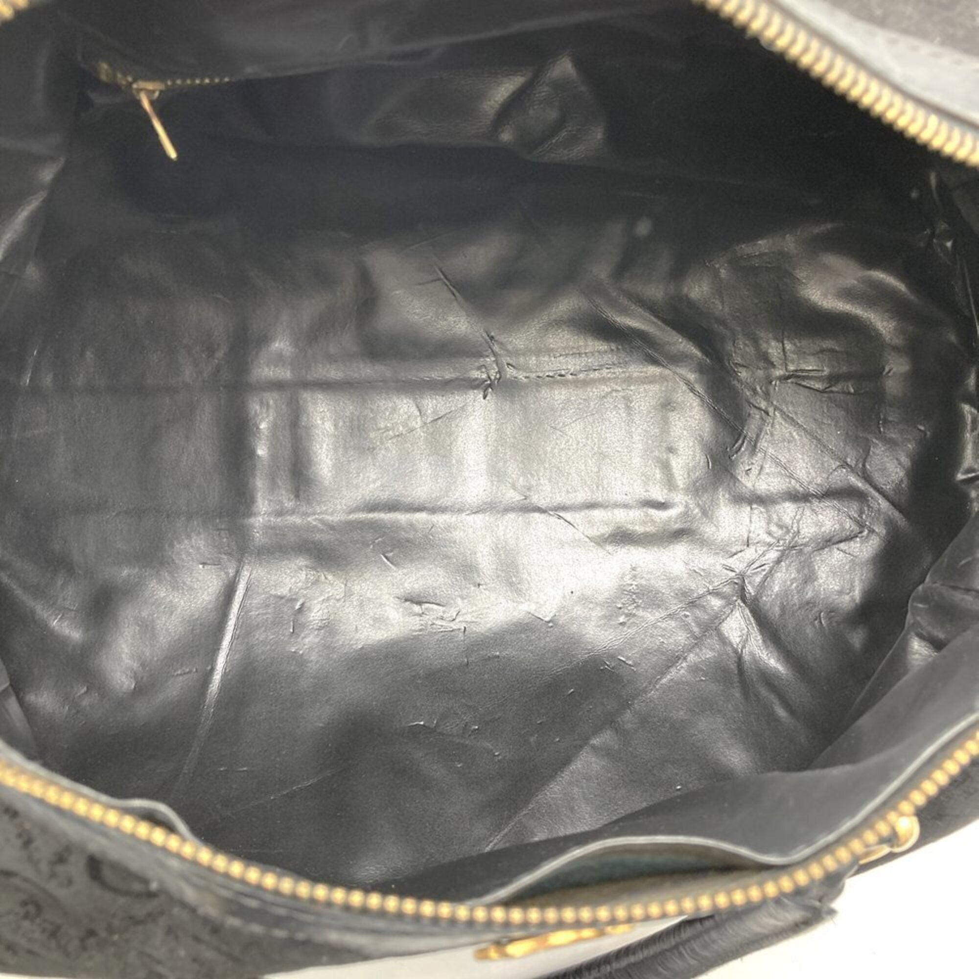 Celine Macadam Black Canvas Leather Boston Bag Handbag (Pre-Owned)