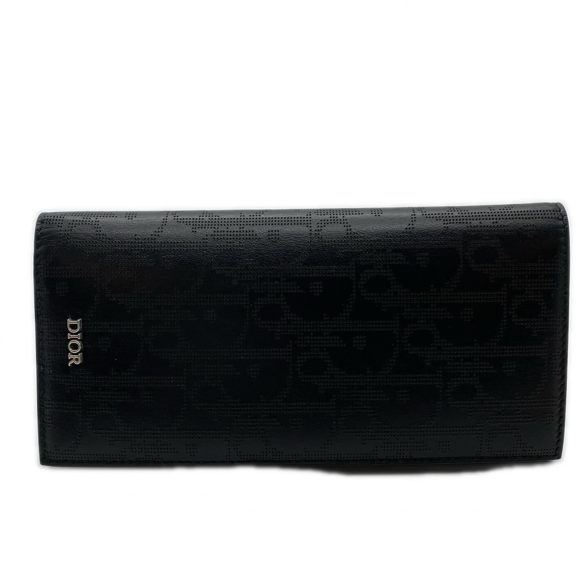 Christian Dior Black Leather Long Wallet (Bi-Fold) (Pre-Owned)