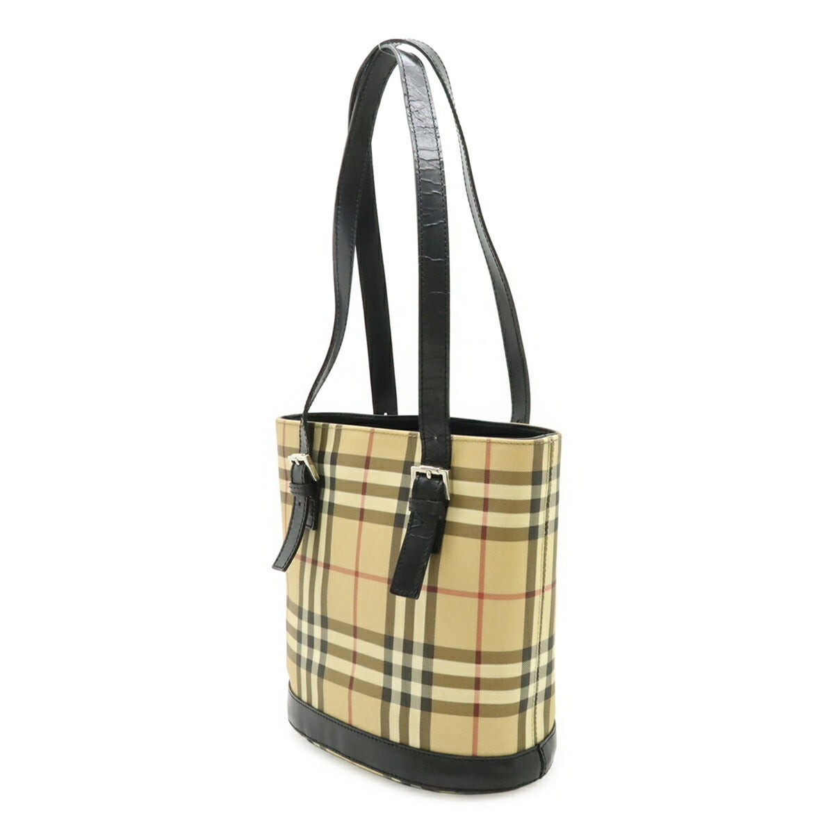 Burberry Beige Black Bordeaux Coated Canvas Leather Shoulder Bag Tote Bag (Pre-Owned)