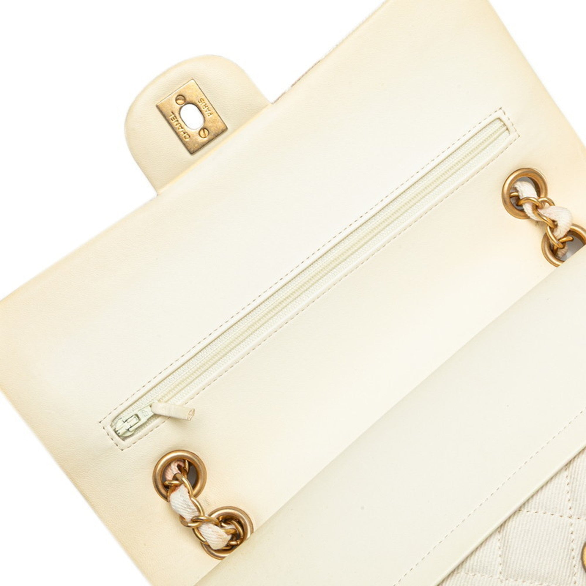 Chanel Matelasse Pink White Cotton Leather Shoulder Bag (Pre-Owned)