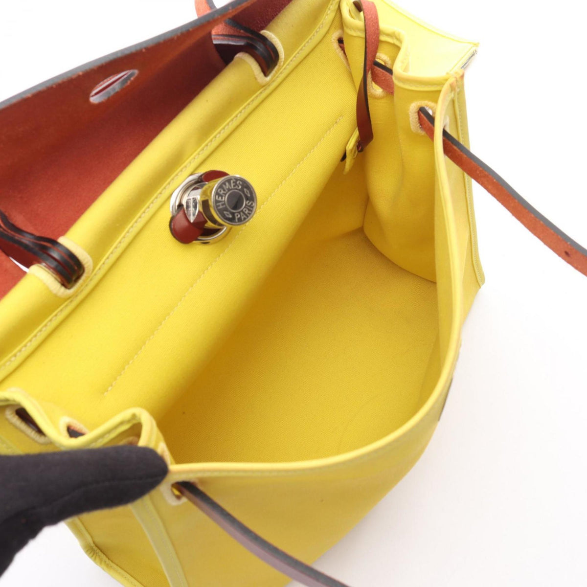 Hermes Bordeaux Lime Yellow Toile Officier Canvas Leather Handbag Pouch (Pre-Owned)