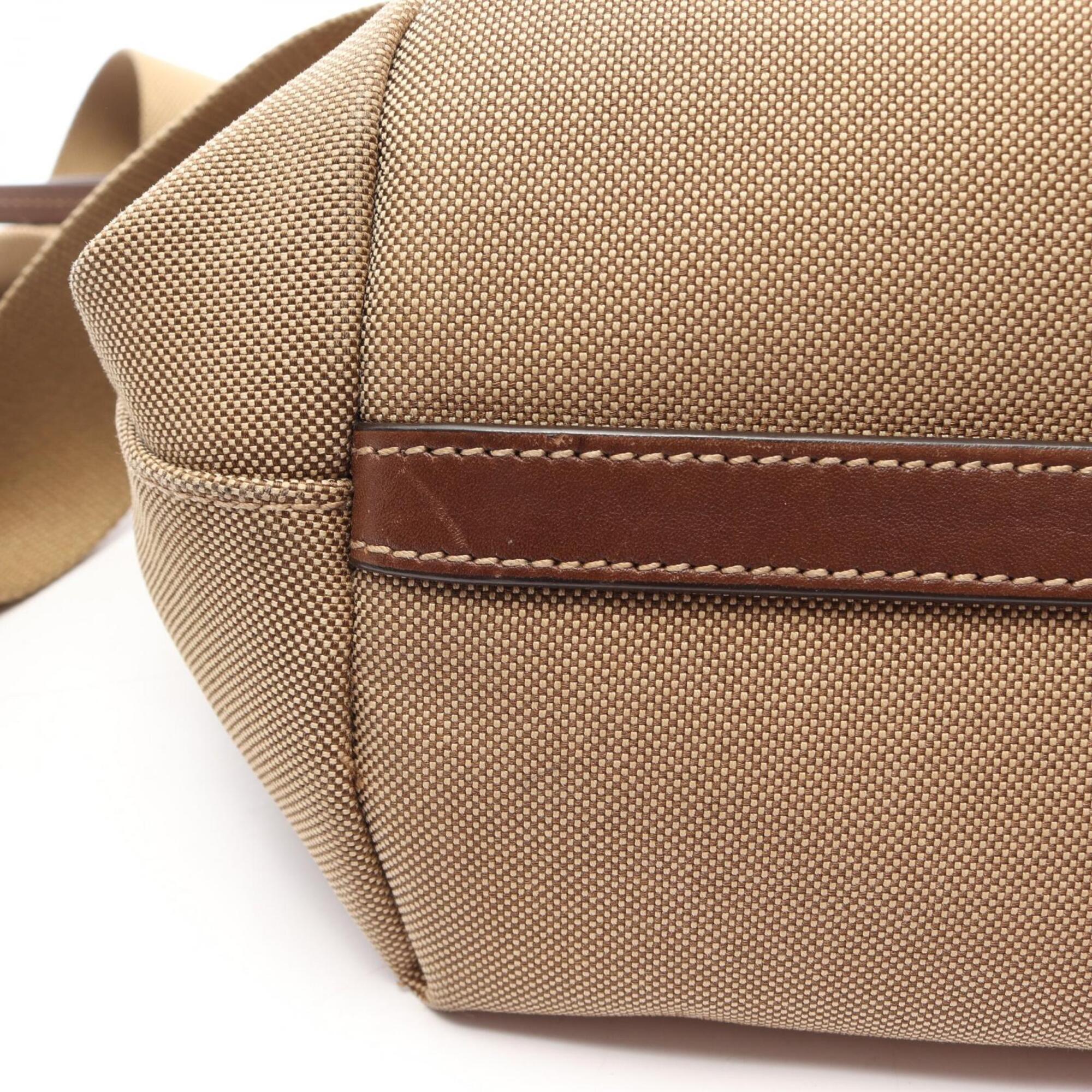 Prada Beige Brown Canvas Leather Handbag (Pre-Owned)