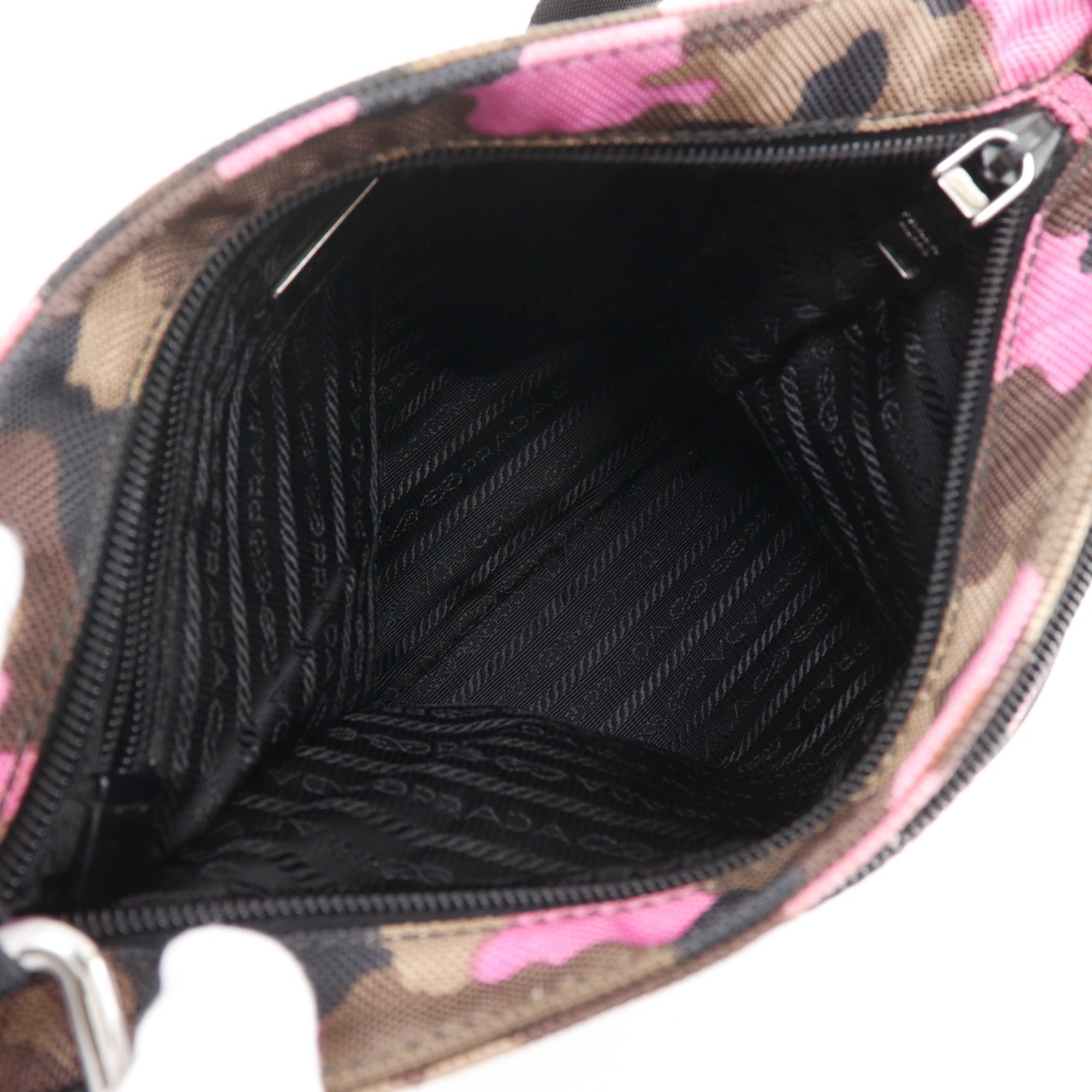 Prada Brown Pink Nylon Canvas Shoulder Bag (Pre-Owned)