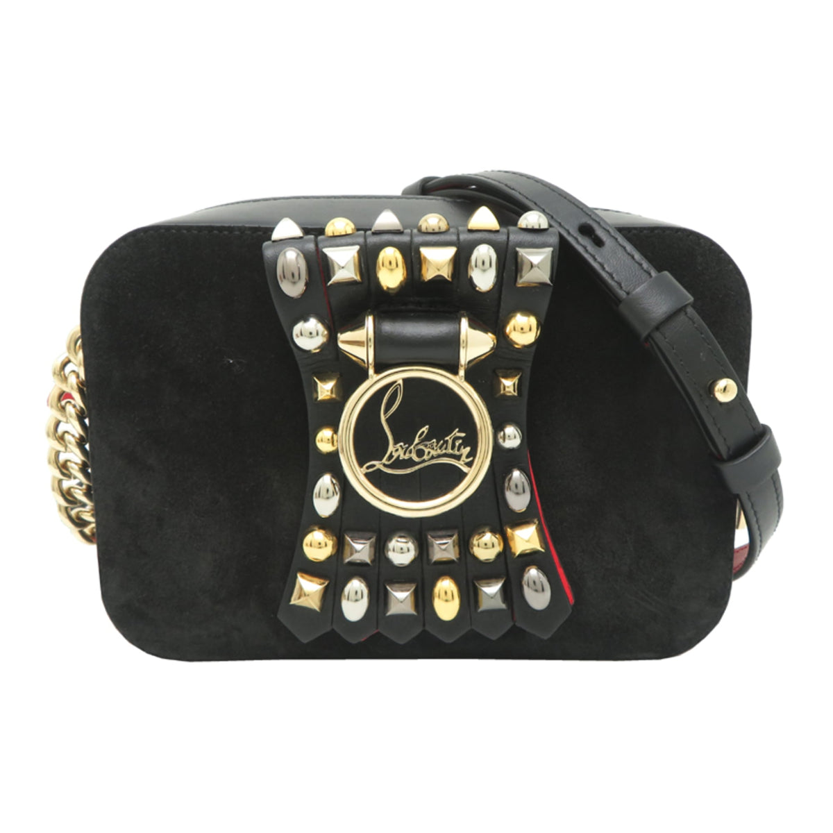 Christian Louboutin Black Red Color Leather Shoulder Bag (Pre-Owned)