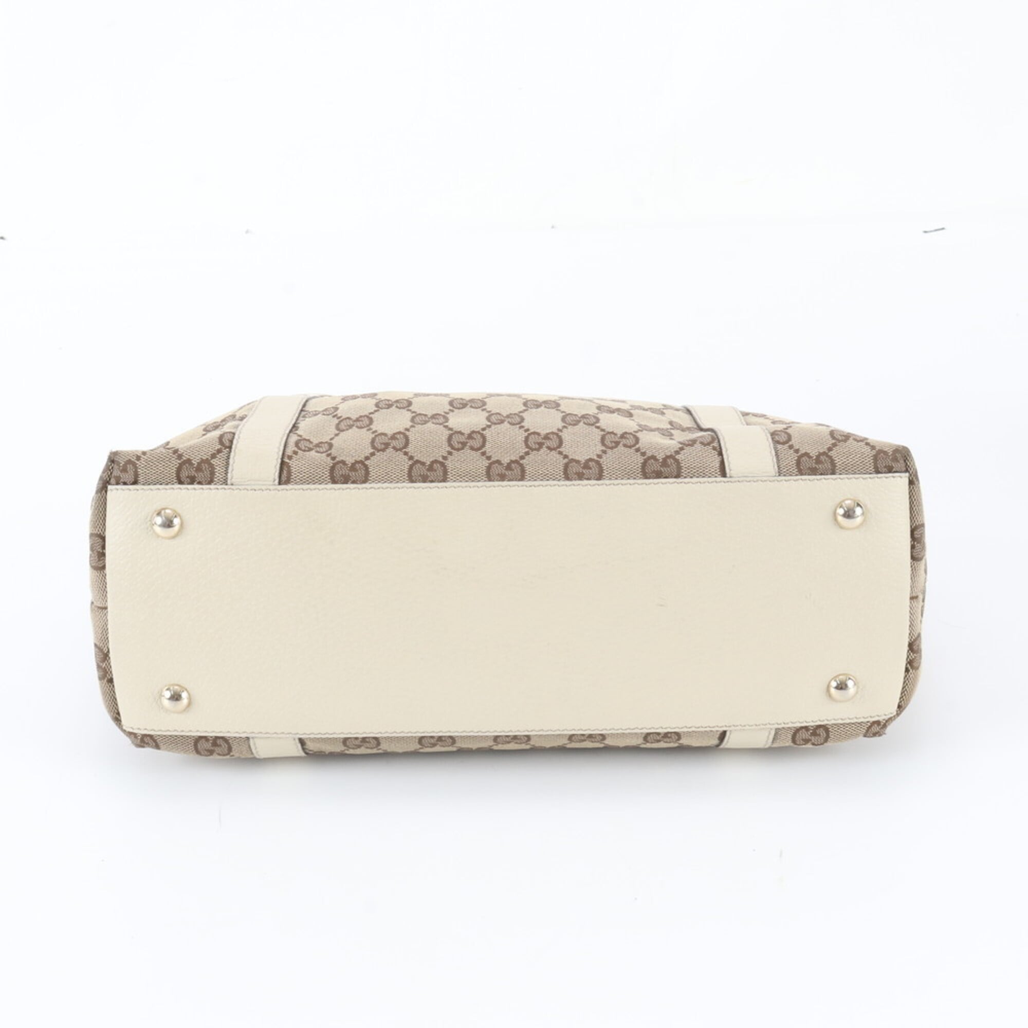 Gucci Beige Leather Canvas Handbag Shoulder Bag Tote Bag (Pre-Owned)