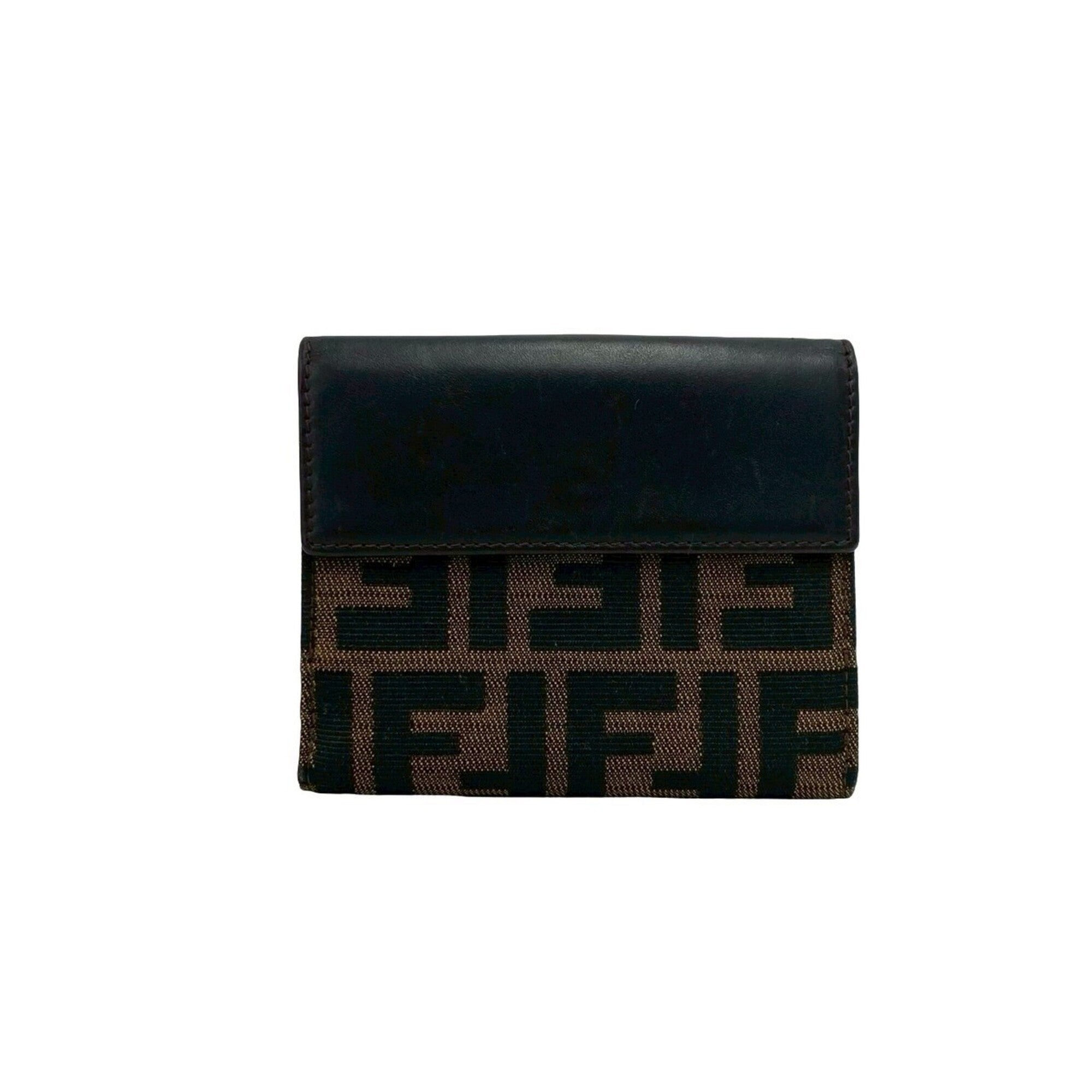 Fendi Black Brown Canvas Leather Wallet (Bi-Fold) (Pre-Owned)