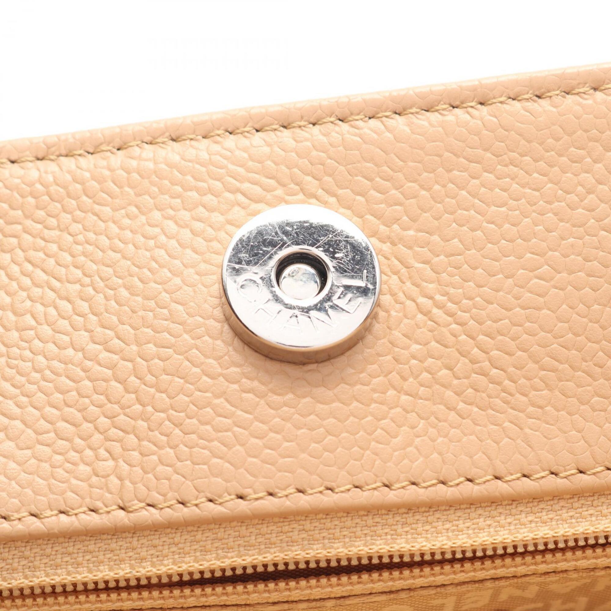 Chanel Beige Grained Calfskin Handbag Tote Bag (Pre-Owned)