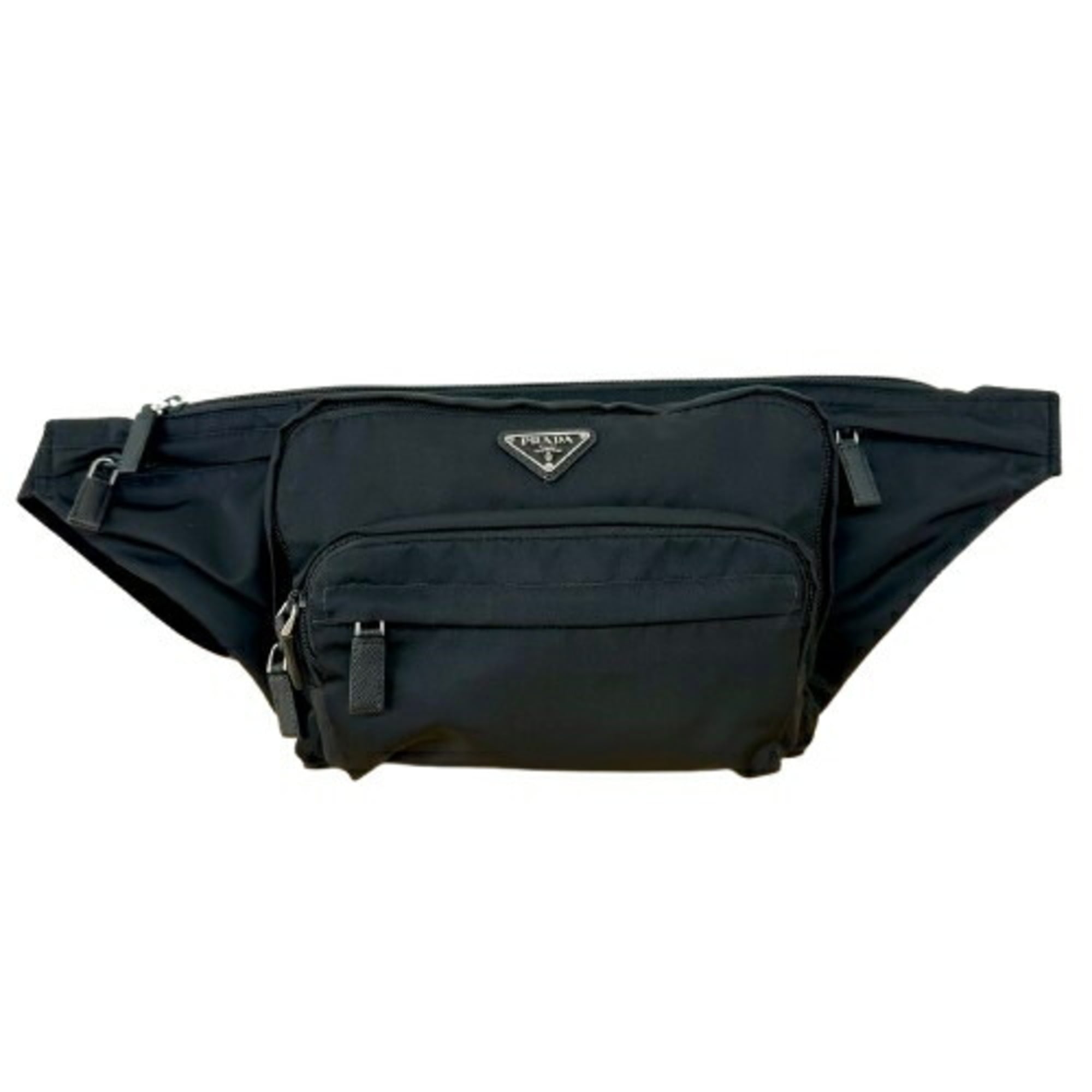 Prada Saffiano Black Nylon Leather Fanny Pack Shoulder Bag (Pre-Owned)