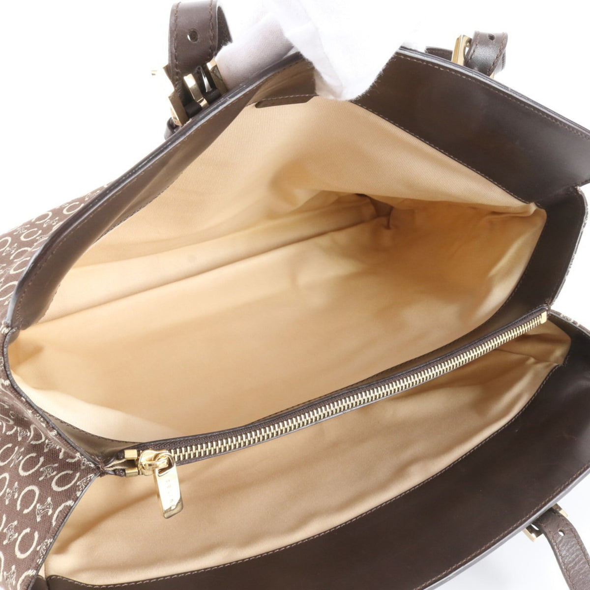 Celine Dark Brown Leather Canvas Handbag Shoulder Bag Tote Bag (Pre-Owned)