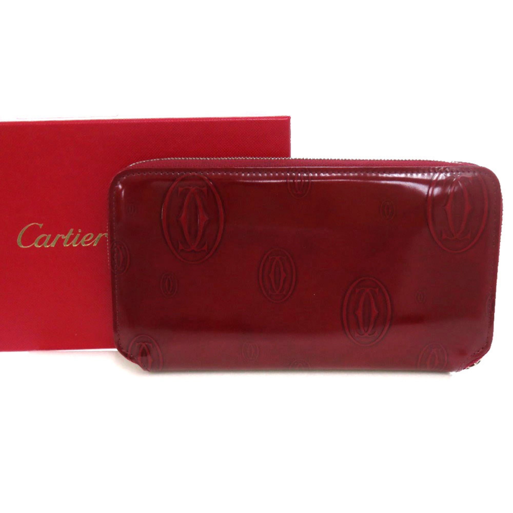 Cartier Bordeaux Red Color Leather Long Wallet (Bi-Fold) (Pre-Owned)