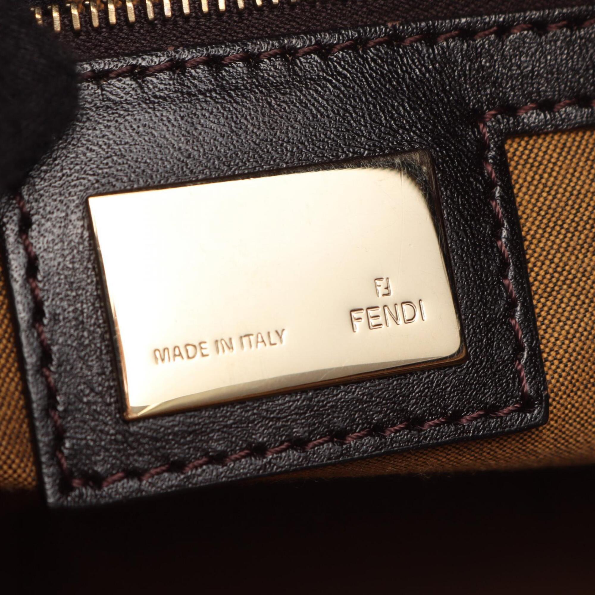 Fendi Black Brown Canvas Leather Handbag Shoulder Bag (Pre-Owned)
