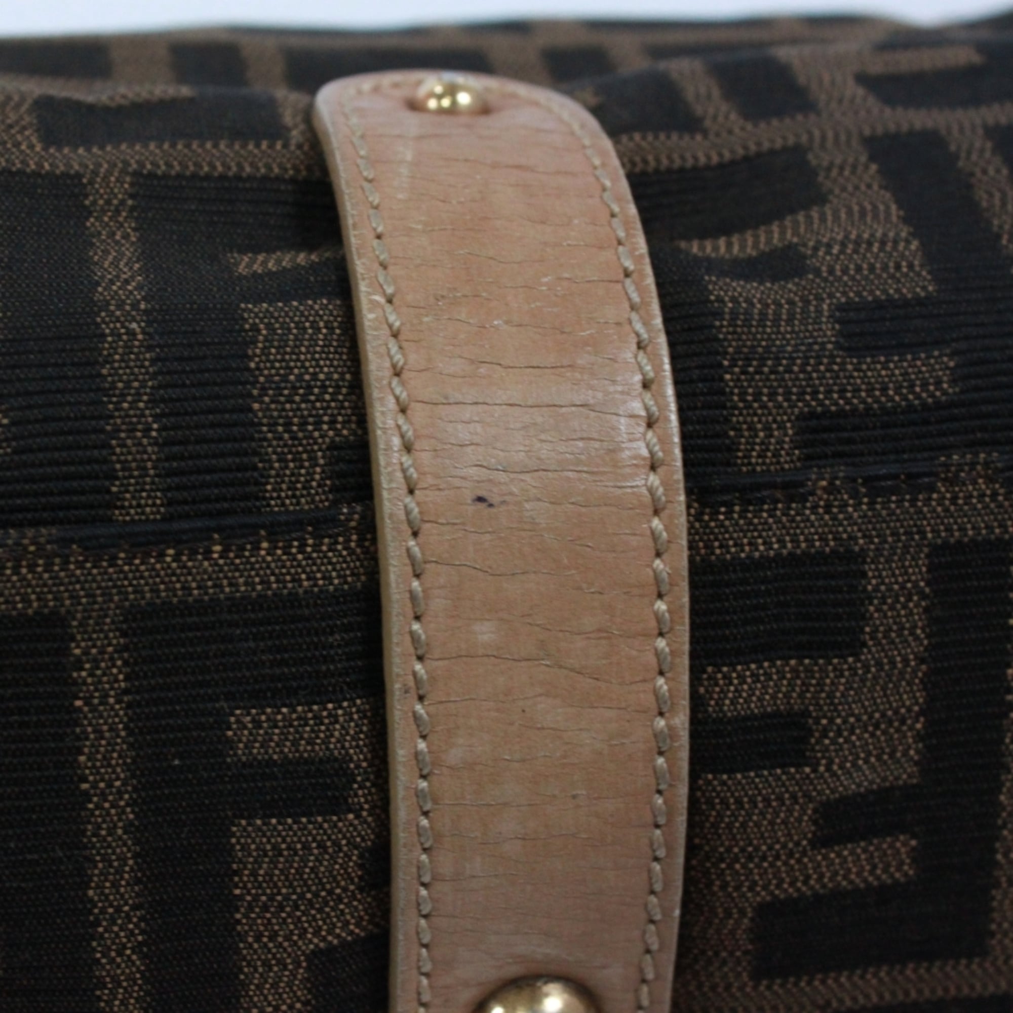 Fendi Beige Brown Canvas Leather Handbag (Pre-Owned)