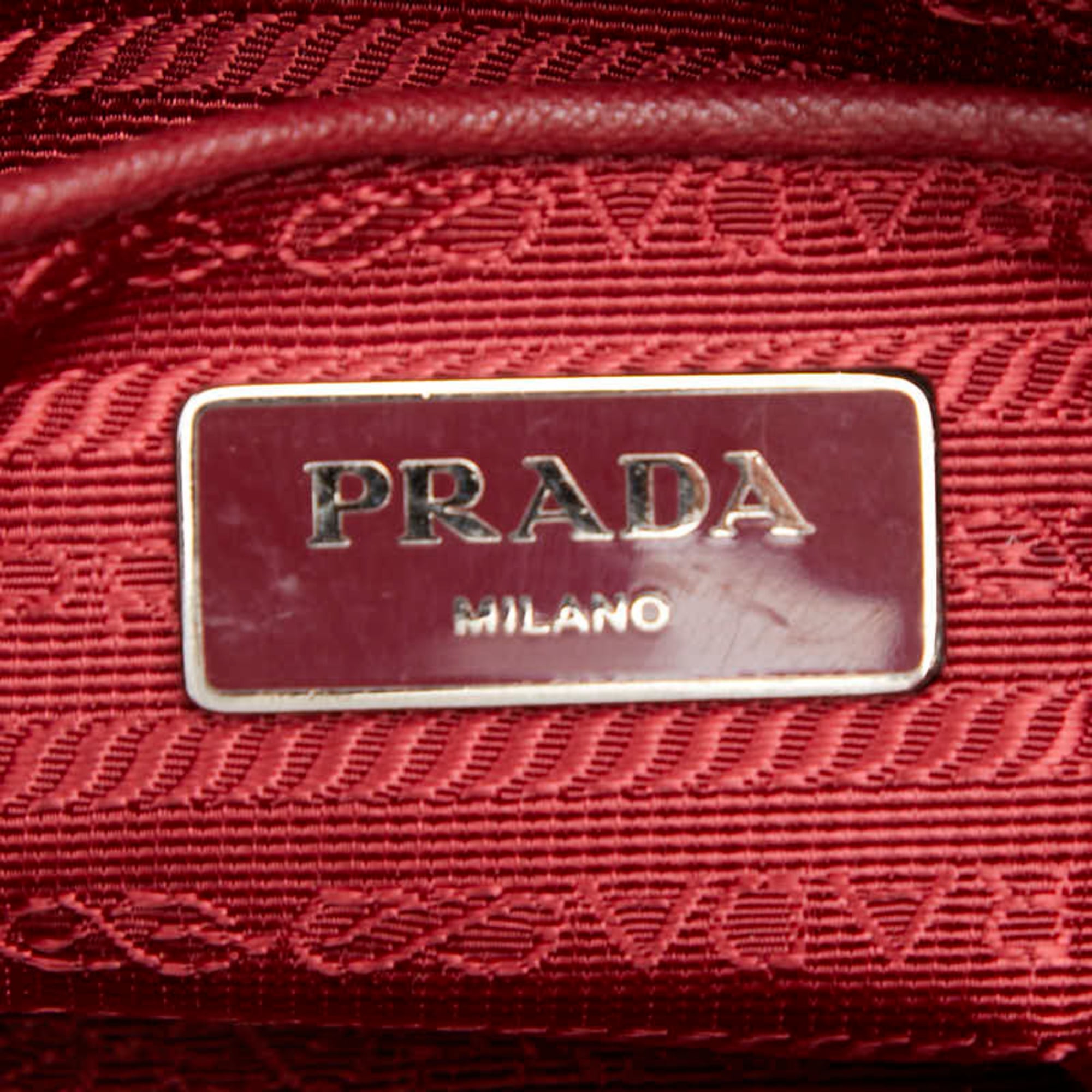 Prada Red Color Nylon Leather Shoulder Bag (Pre-Owned)