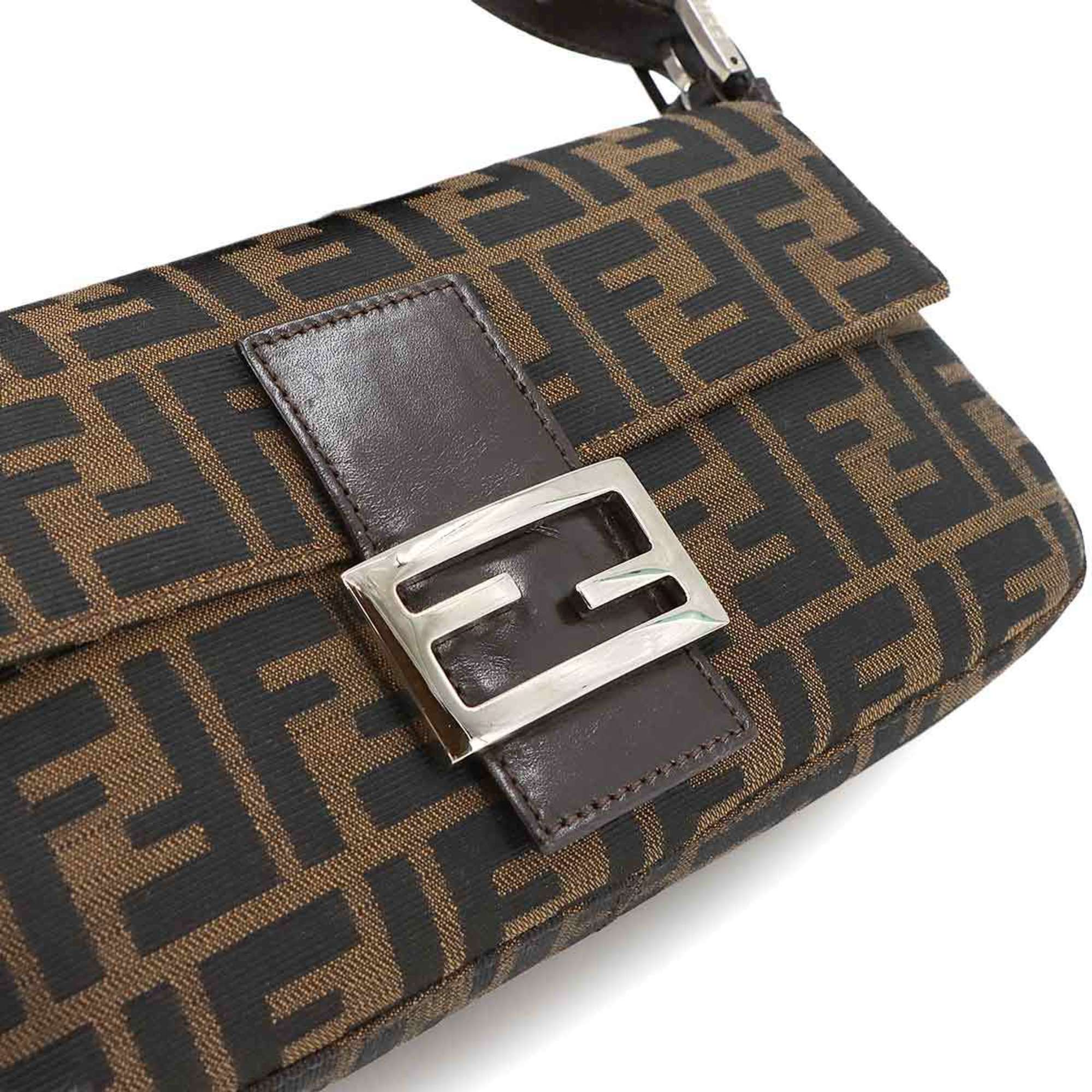 Fendi Brown Canvas Leather Baguette Bag Shoulder Bag (Pre-Owned)
