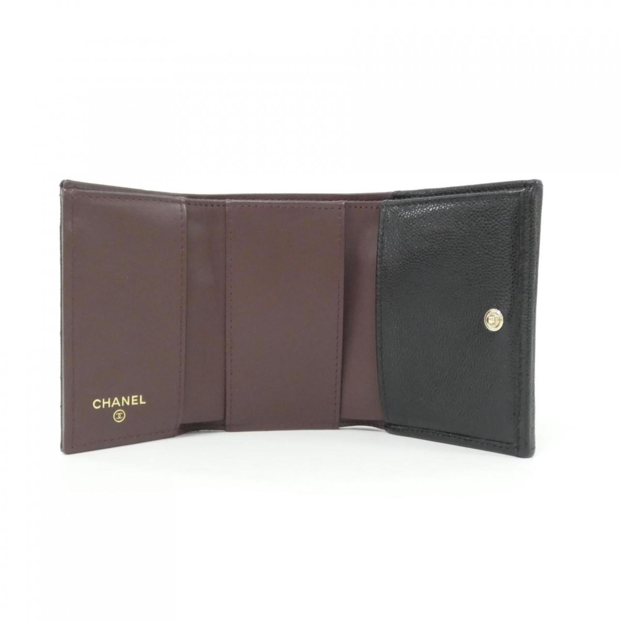 Chanel Black Bordeaux Grained Calfskin Wallet (Tri-Fold) (Pre-Owned)