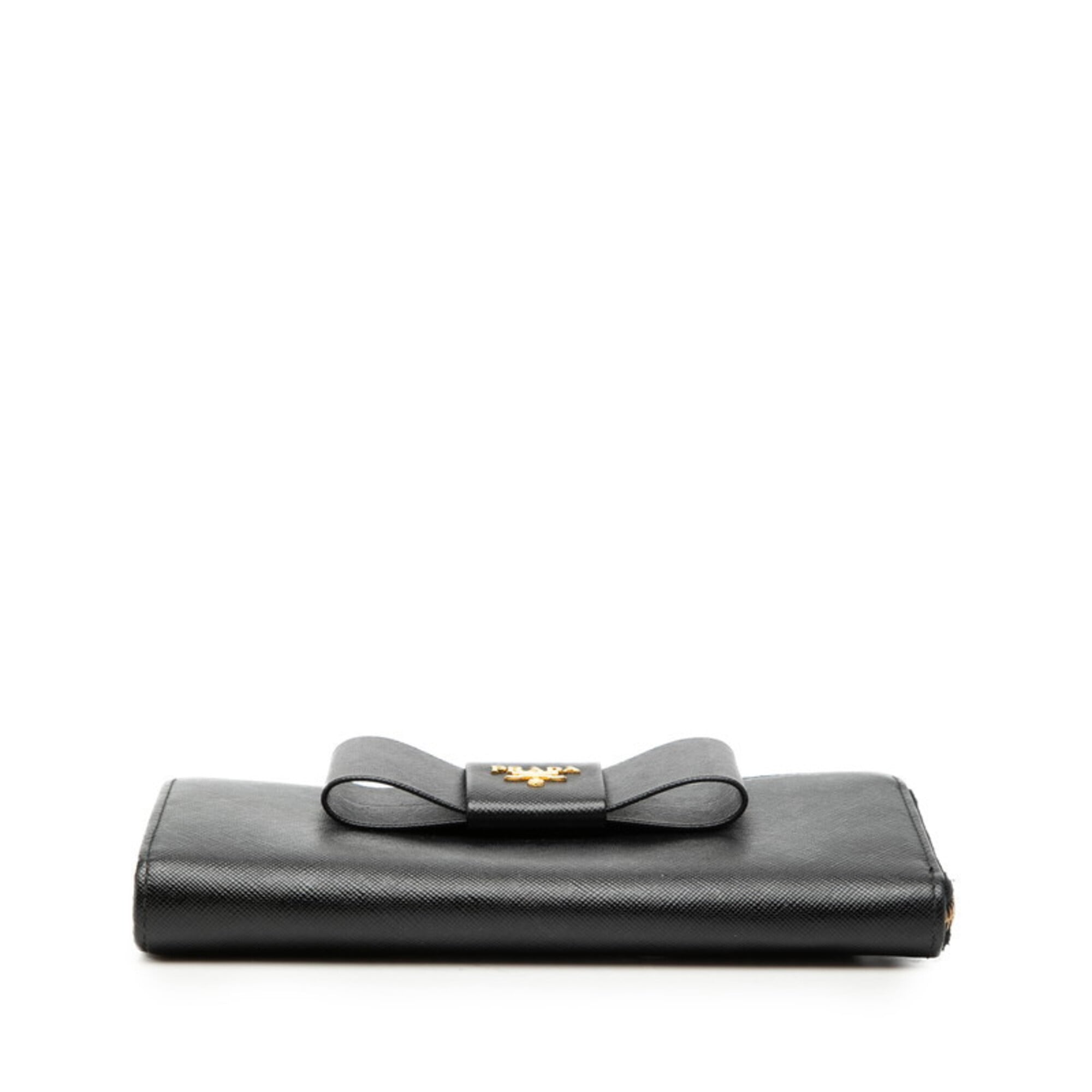 Prada Black Leather Long Wallet (Bi-Fold) (Pre-Owned)