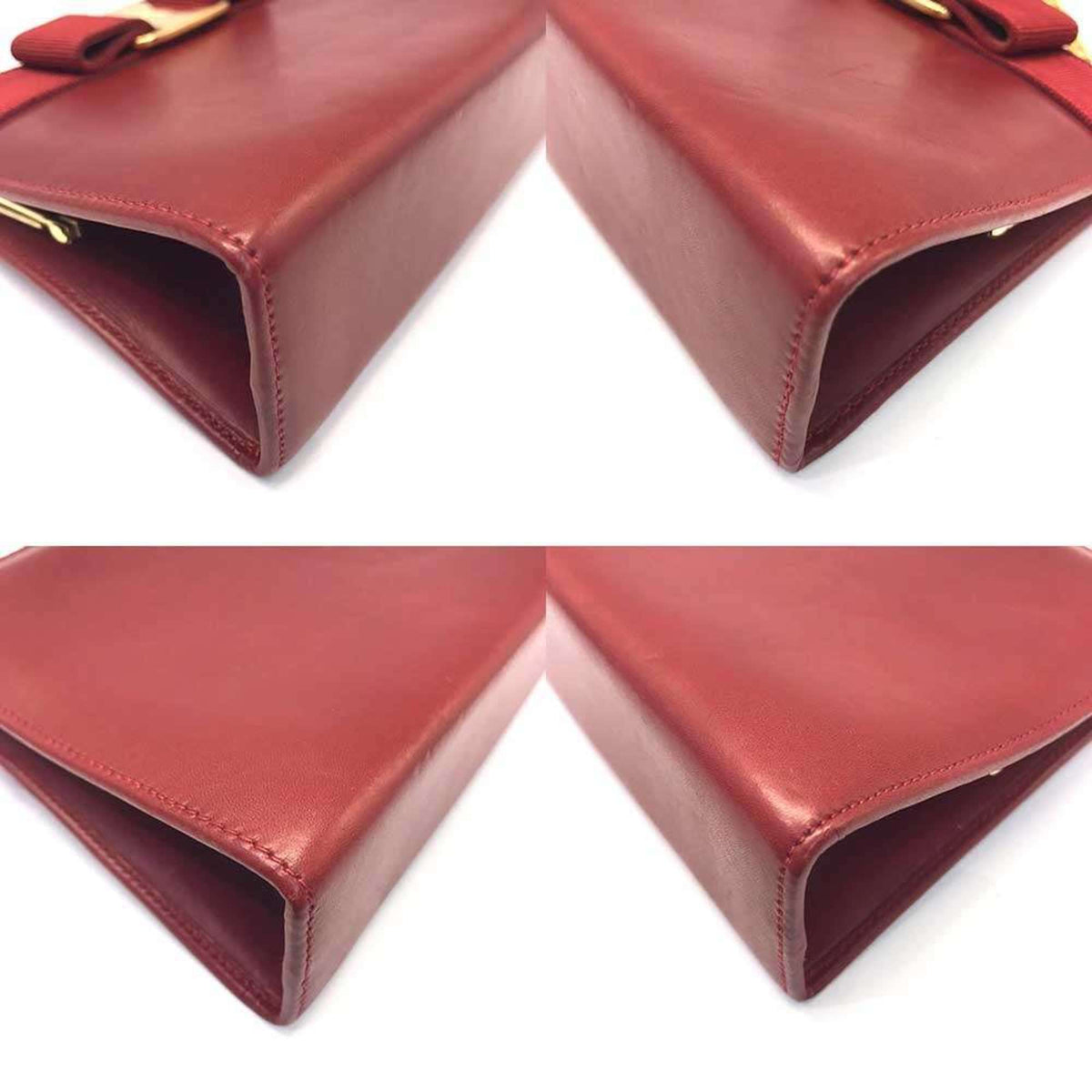 Salvatore Ferragamo Vara Red Color Leather Pochette Shoulder Bag (Pre-Owned)