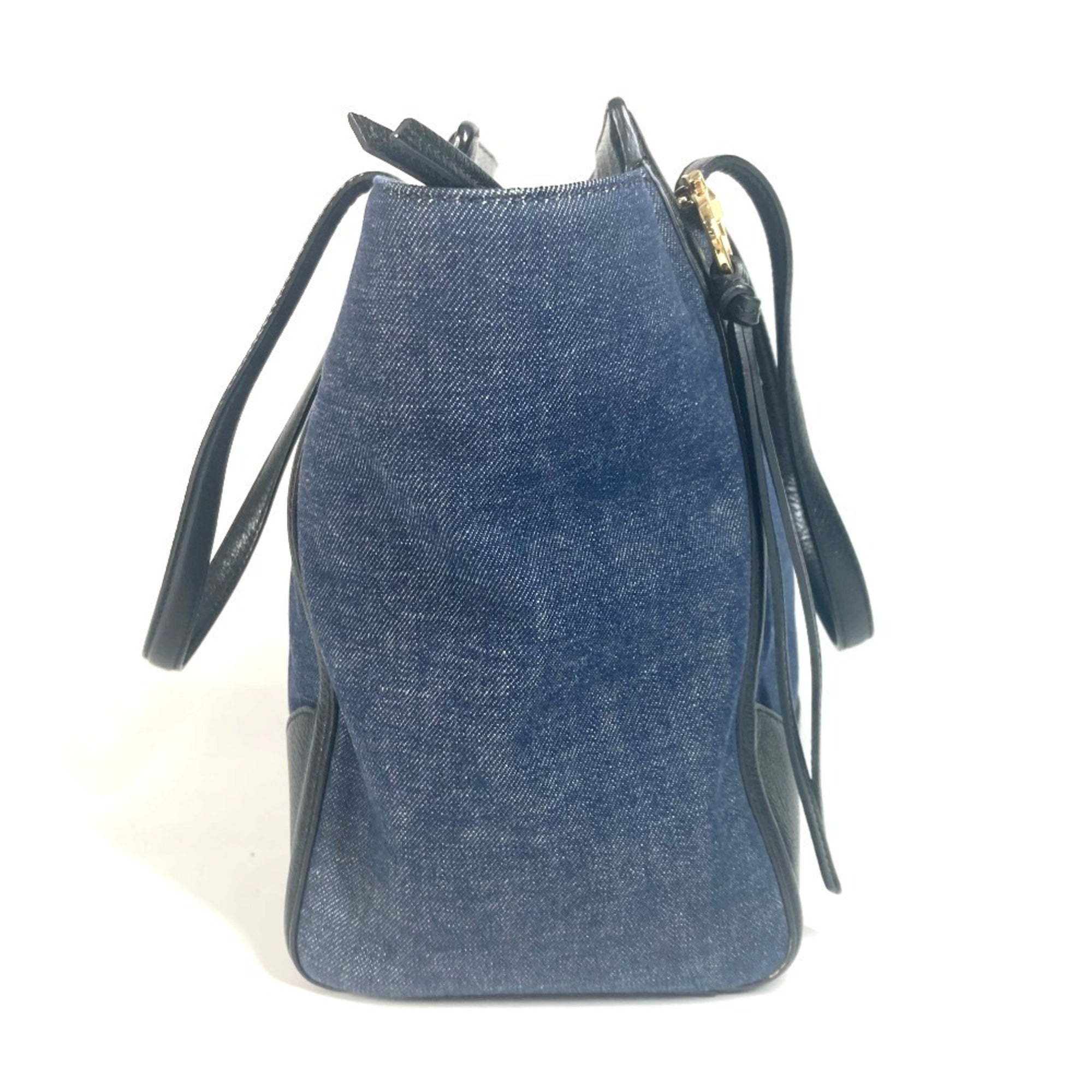 Salvatore Ferragamo Black Blue Denim Leather Handbag Shoulder Bag Tote Bag (Pre-Owned)